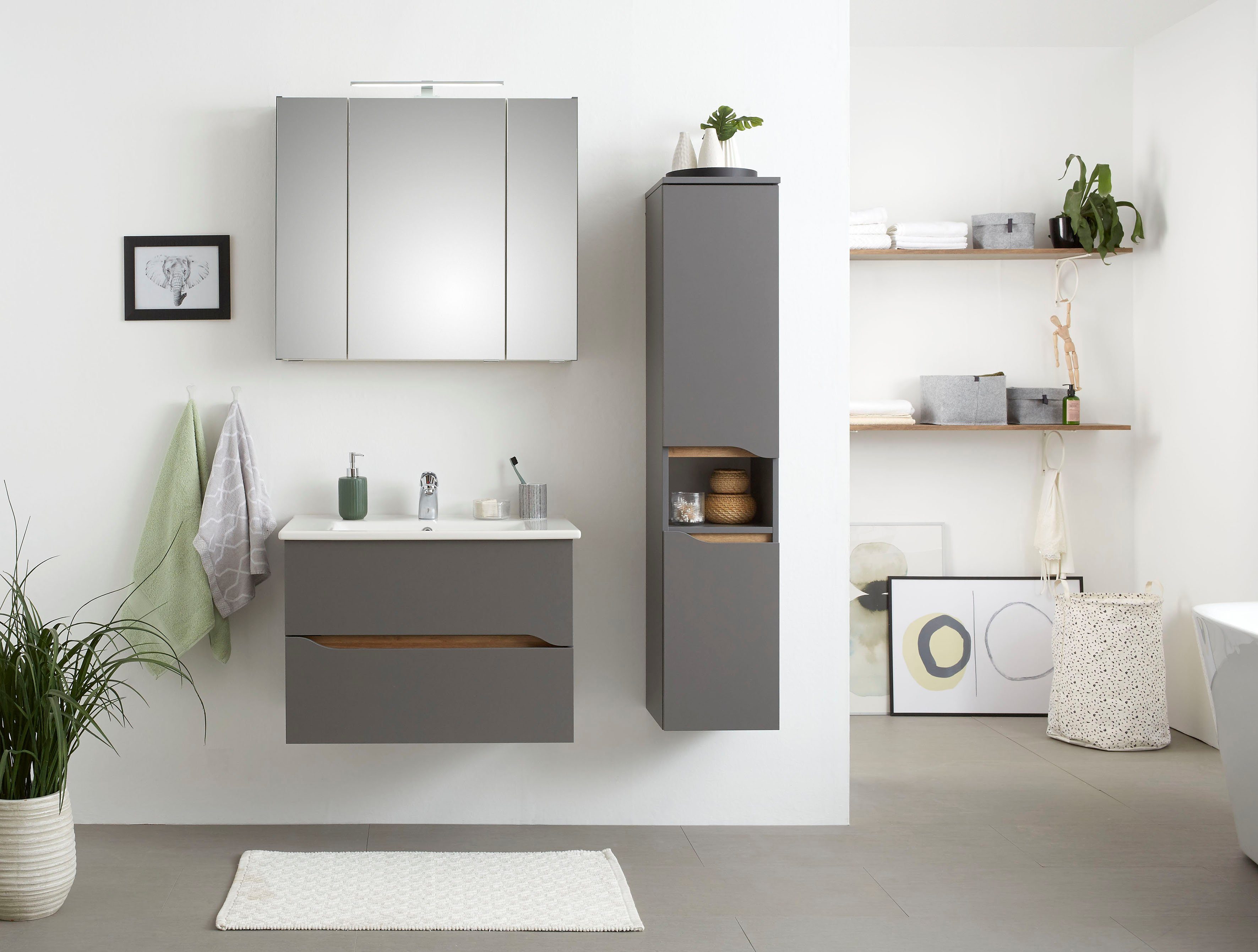 Saphir Wastafelonderkast Quickset keramische wastafel met onderkast, 75 cm breed Wastafelmeubel, onderkast met wasbak, 2 laden, greeploos