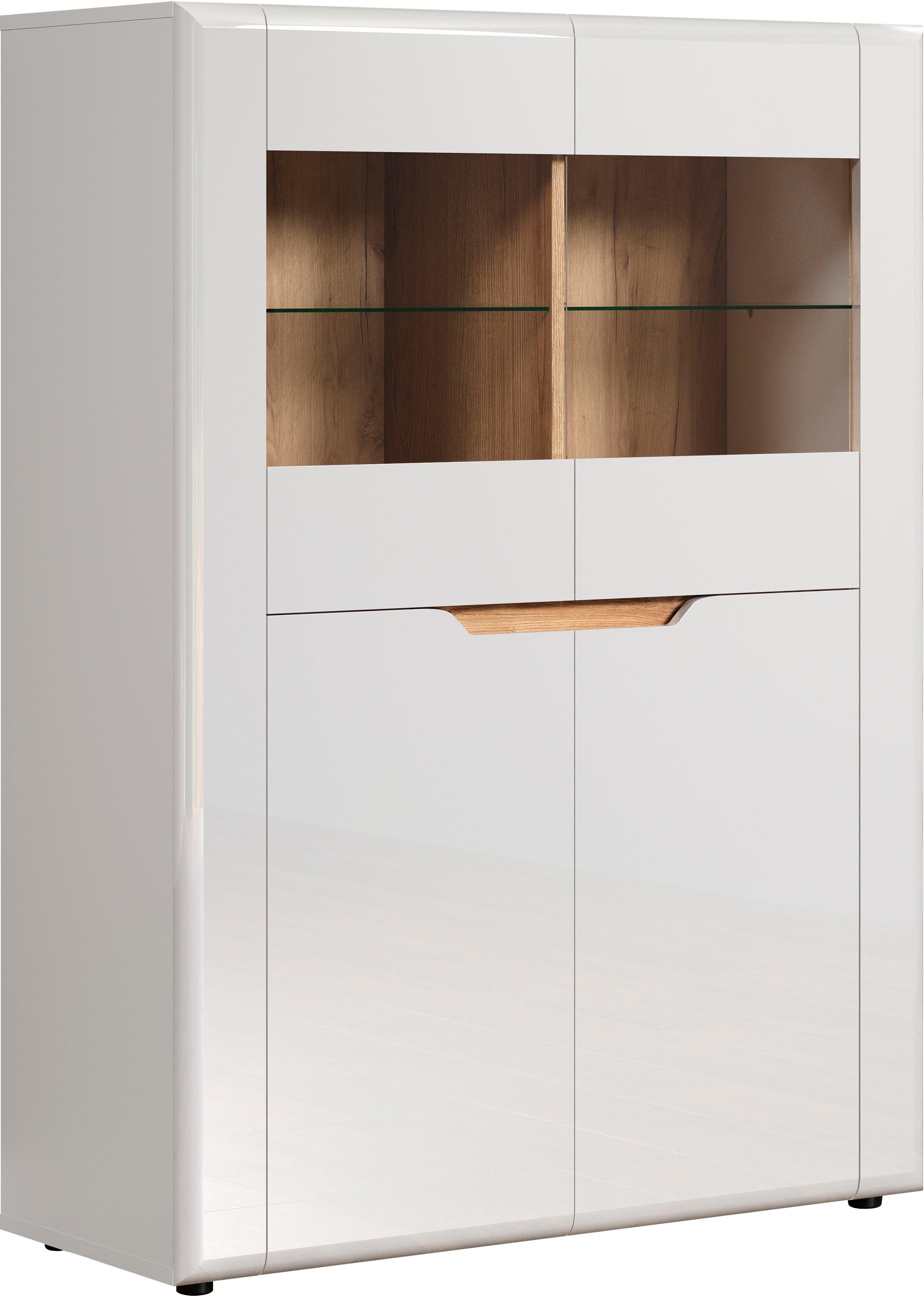 INOSIGN Vitrinekast Graz Hoge kast met glazen deuren Grifflos, breedte 96 cm, hoogte 132 cm (1 stuk)