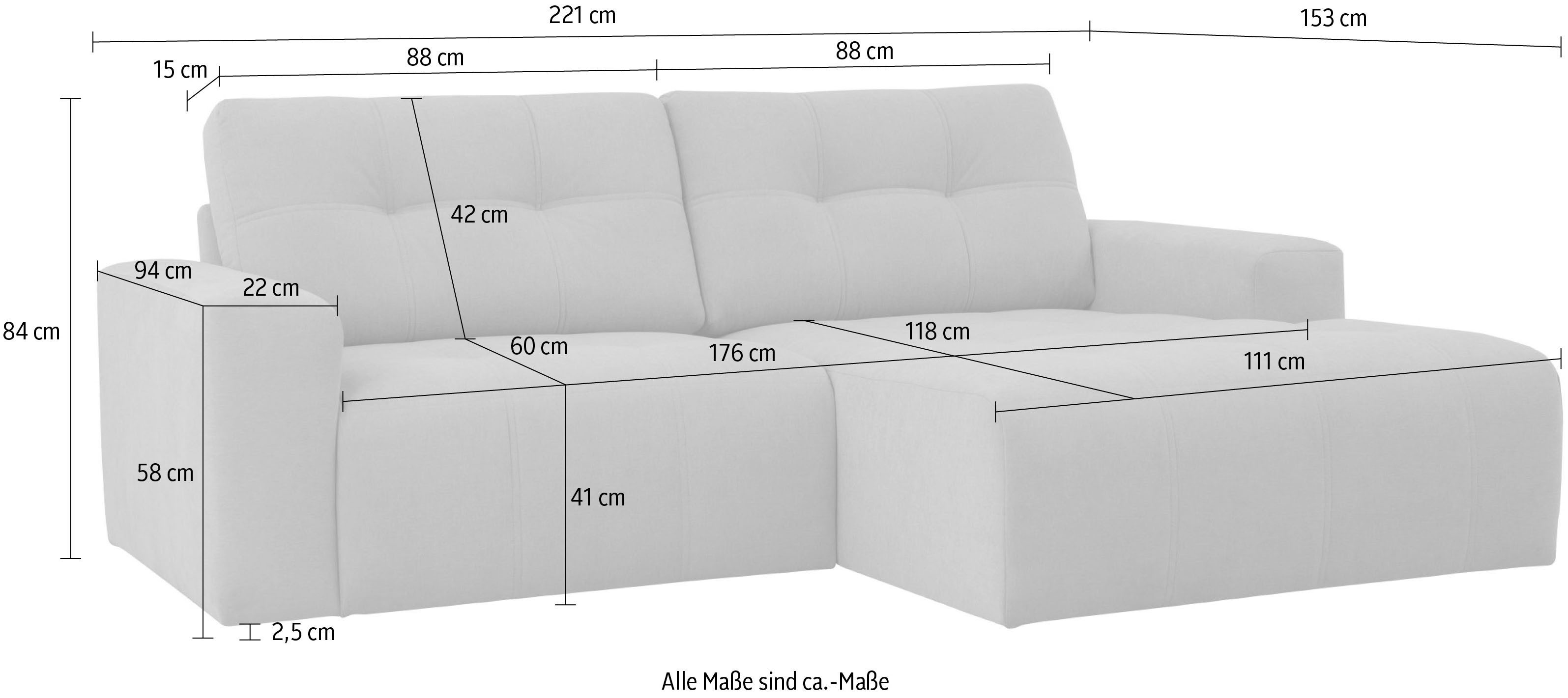 Home affaire Hoekbank Turnon, Lounge-sofa, Breite 221 cm Chenille, met knoop- en dubbele stiksels, elegante uitstraling
