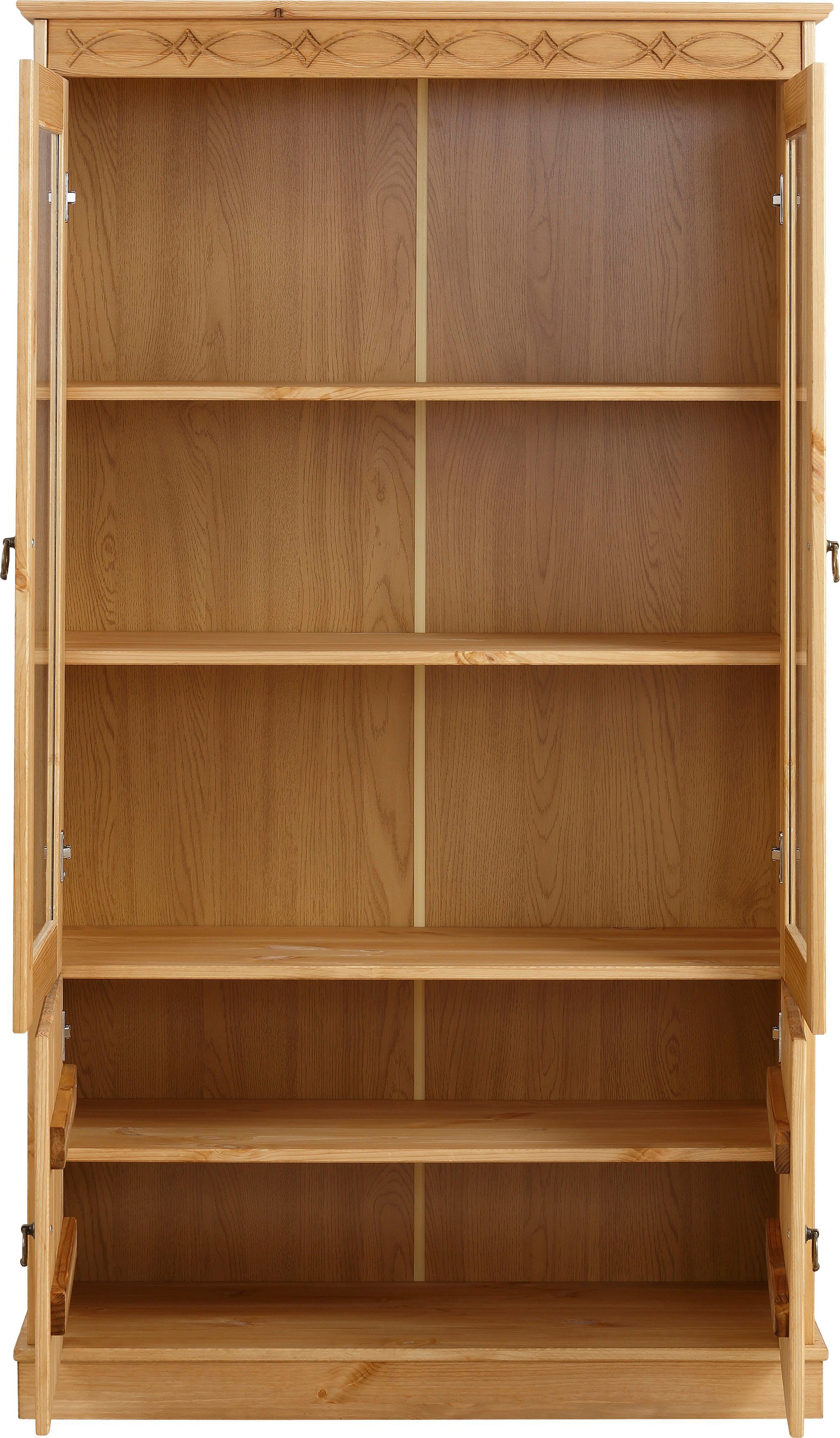 Home affaire Vitrinekast Indra van massief dennenhout, fsc®, hoogte 145 cm, discreet ornament