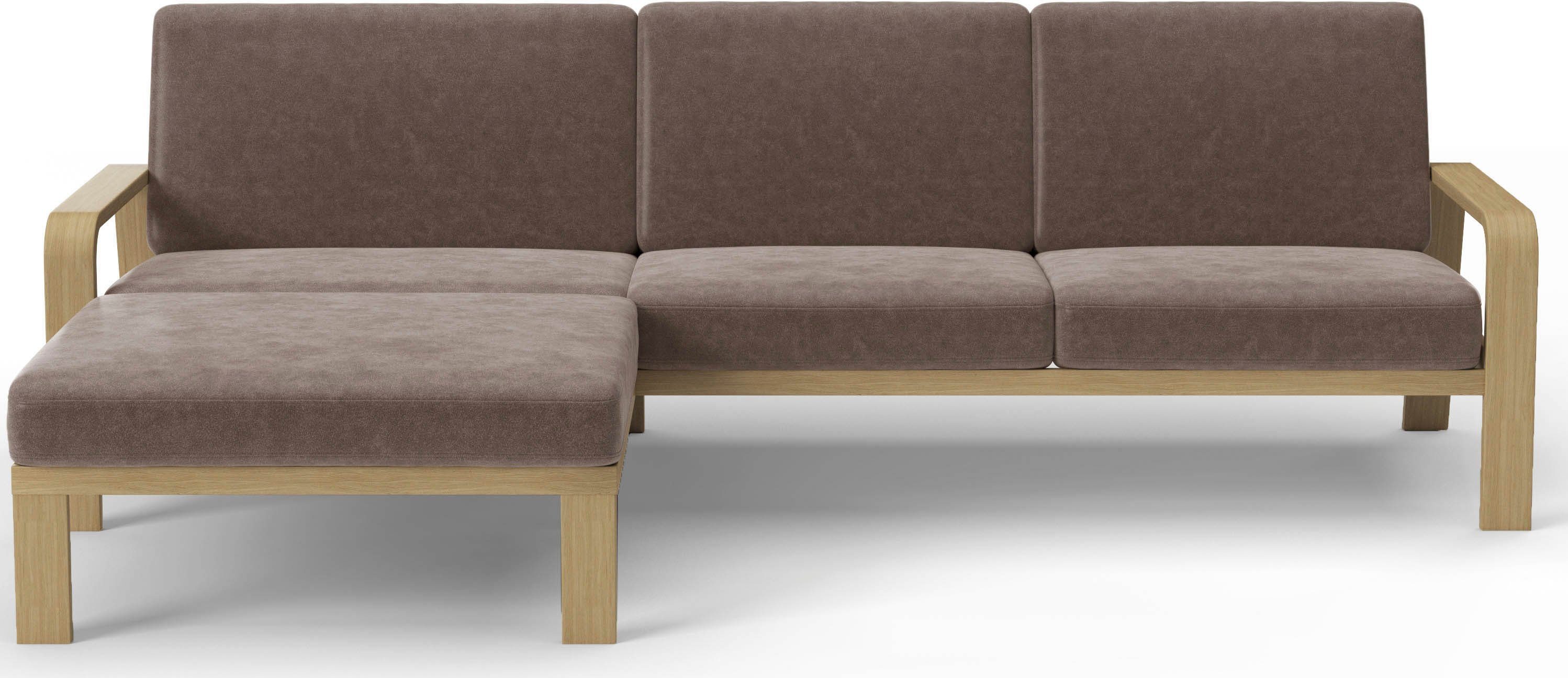 sit&more Hoekbank Kolding L-vorm Armleuningen van natuurlijk beukenhout, verschillende bekledingen en kleuren bruin, hoekbanken, 264 cm