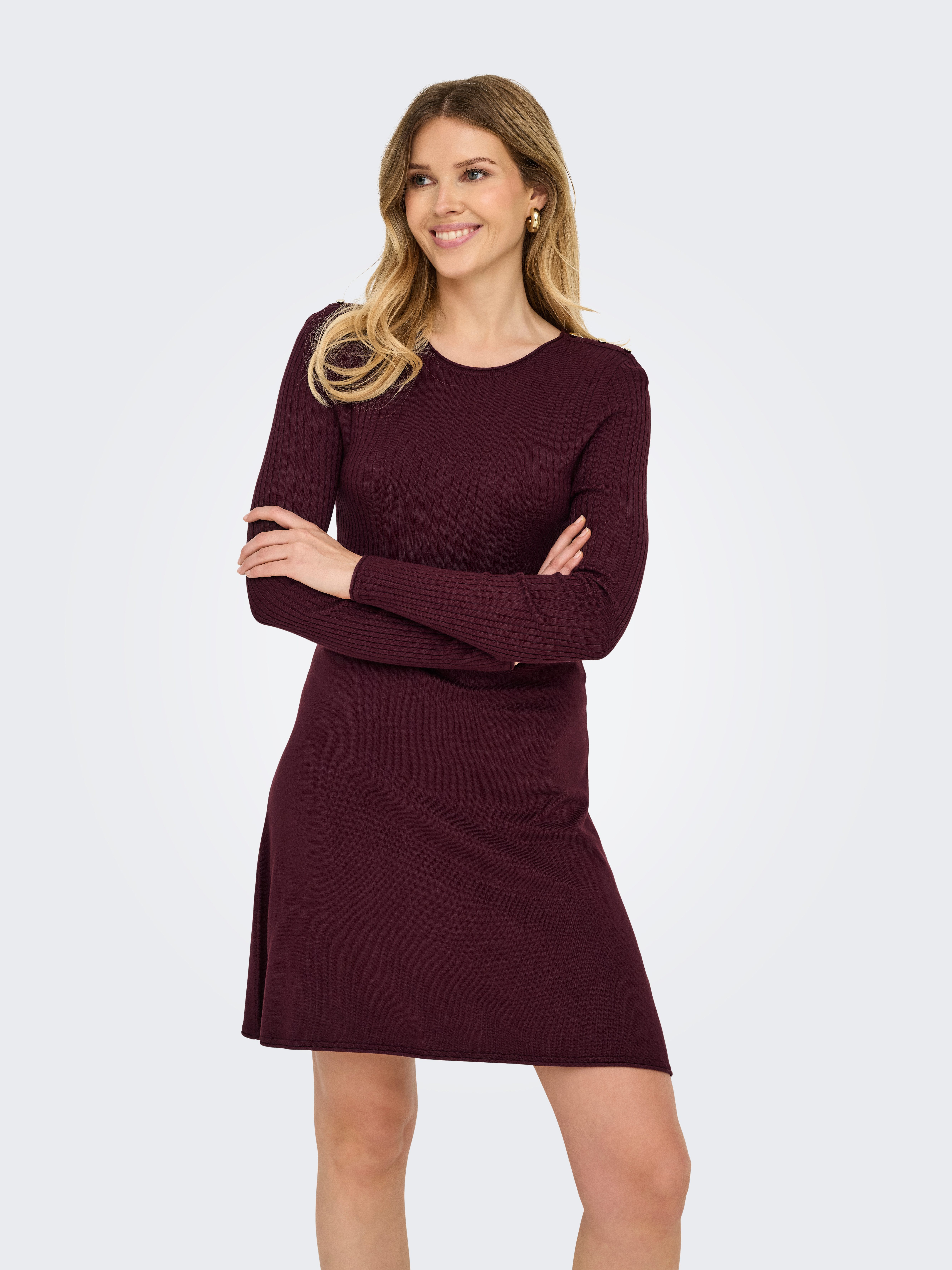 Only Midi-jurk ONLMILA SL BUTTON O-NECK DRESS EX KNT