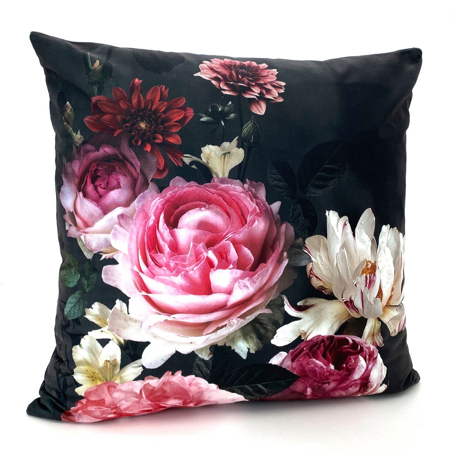 Weckbrodt Sierkussen Pioenrozen Kussenhoes zonder vulling, fluwelen look, velours, bedrukt, floraal, bloemen (1 stuk)