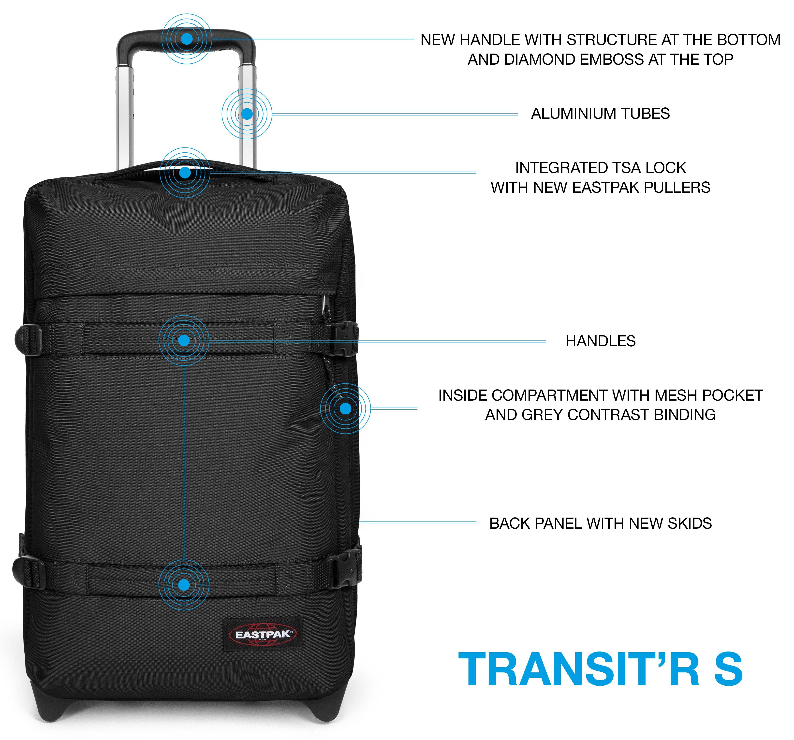 Eastpak Zachte bagage trolley TRANSIT'R S Handbagage-koffer reis bagage koffer met TSA-slot reistas
