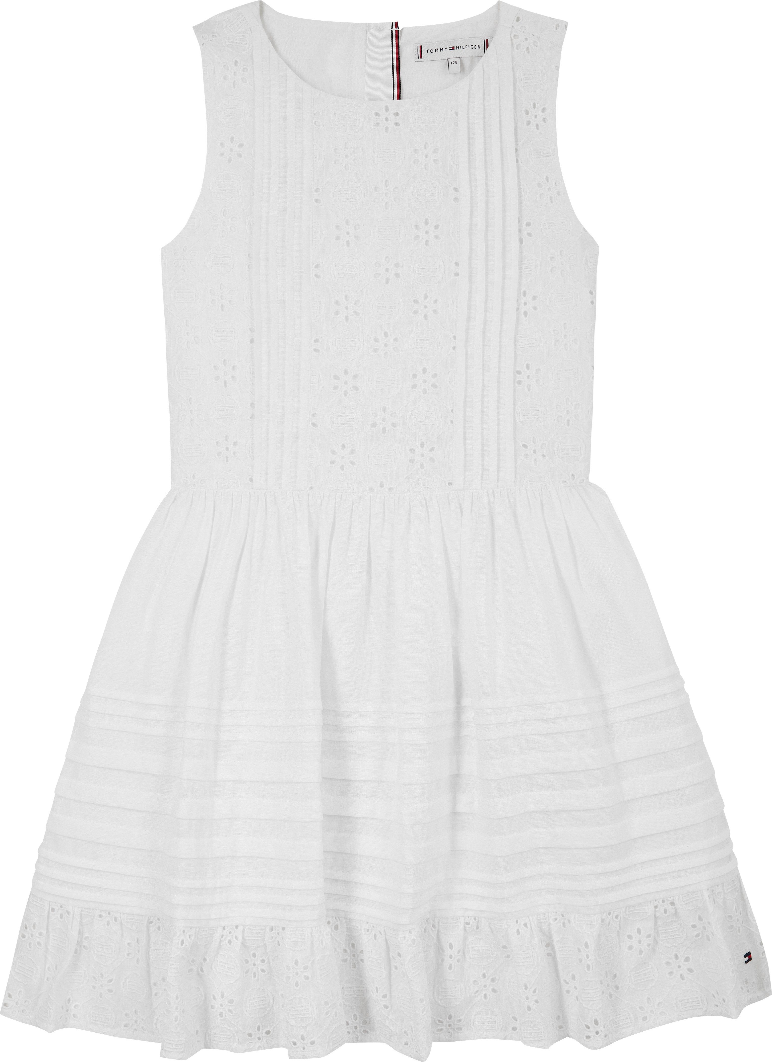 Tommy Hilfiger Zomerjurk EMBROIDERED COTTON DRESS SLVLS met delicate gaatjesborduursel, met biezen