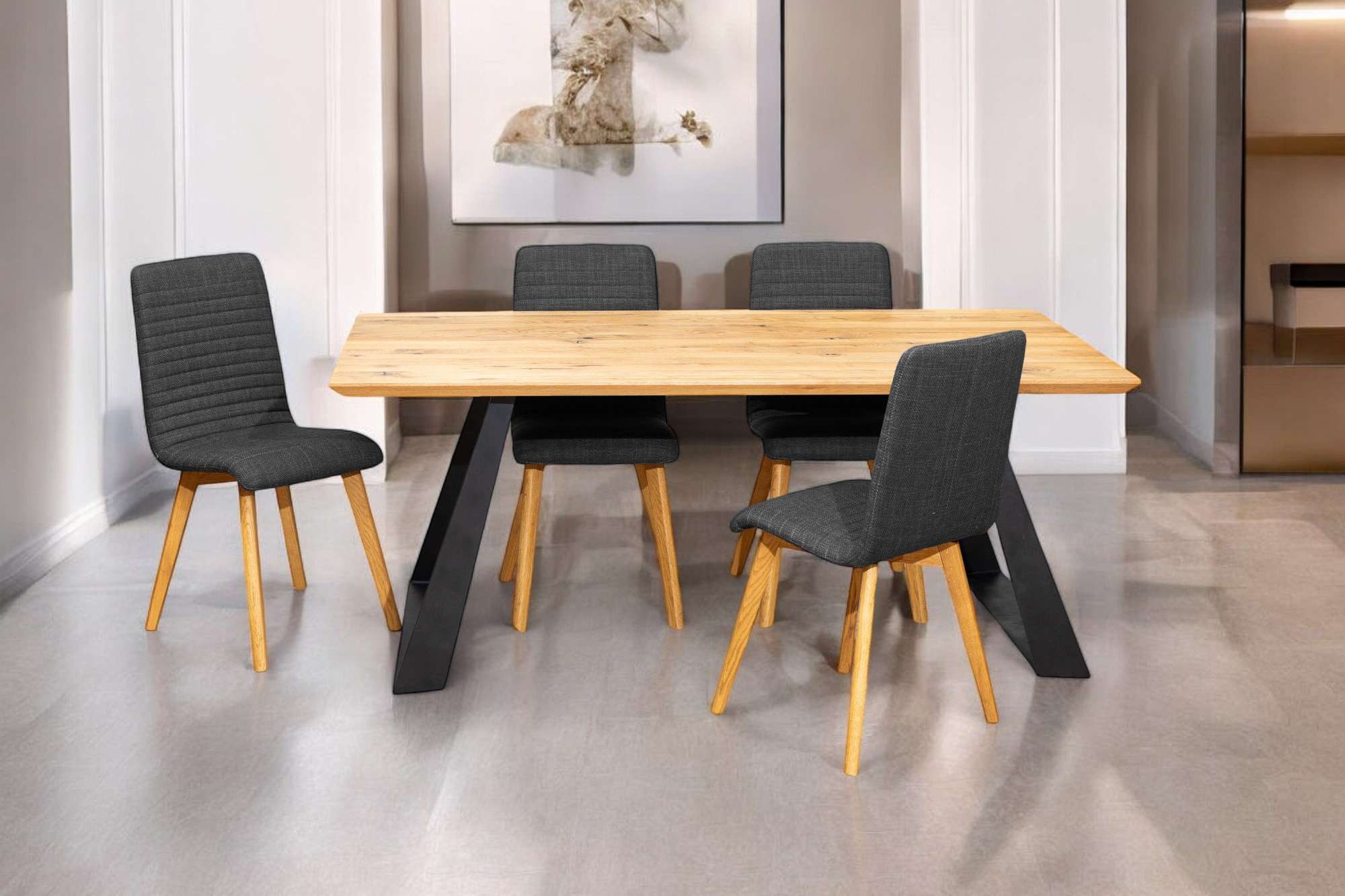 Home affaire Stoel met 4 poten Arosa eettafelstoel, gestoffeerde stoel, keukenstoel, eetstoel 2-delige set, poten van massief eiken of beuken, met gestikt stof (set, 2 stuks)
