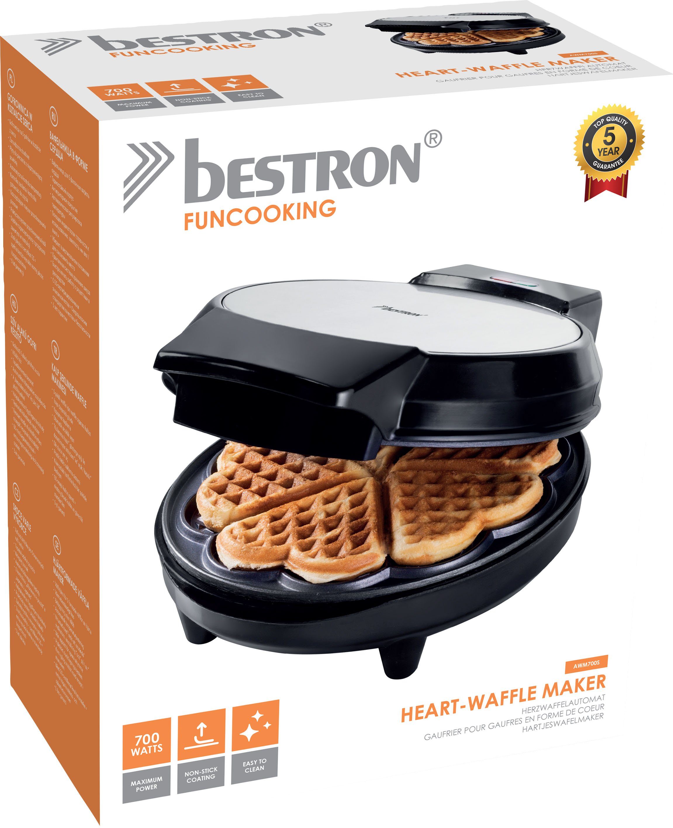bestron Wafelijzer AWM700S klassieke hartvormige wafels, antiaanbaklaag, inclusief receptsuggesties