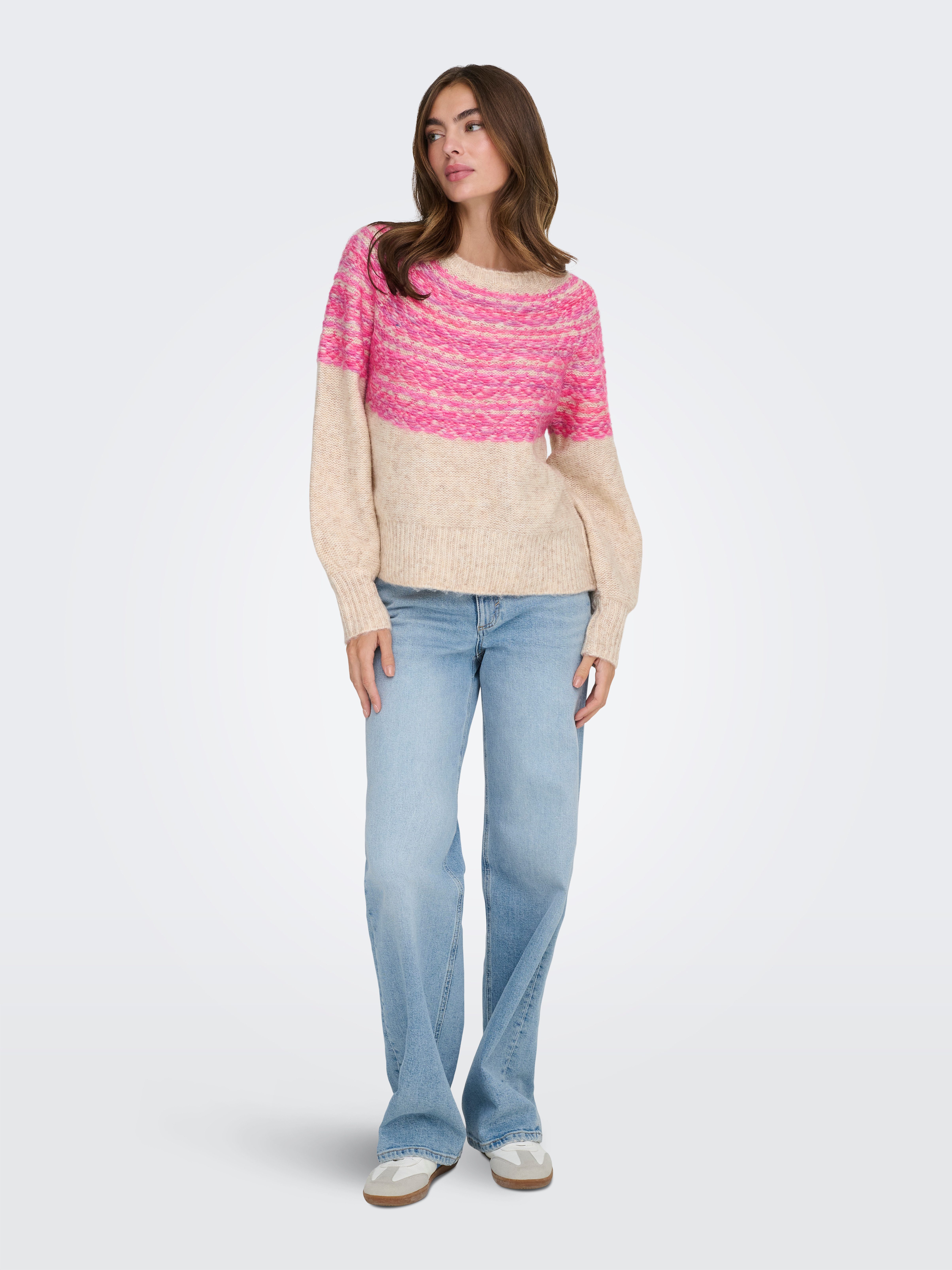 Only Gebreide trui ONLSIDONA LIFE LS JQ O-NECK KNT