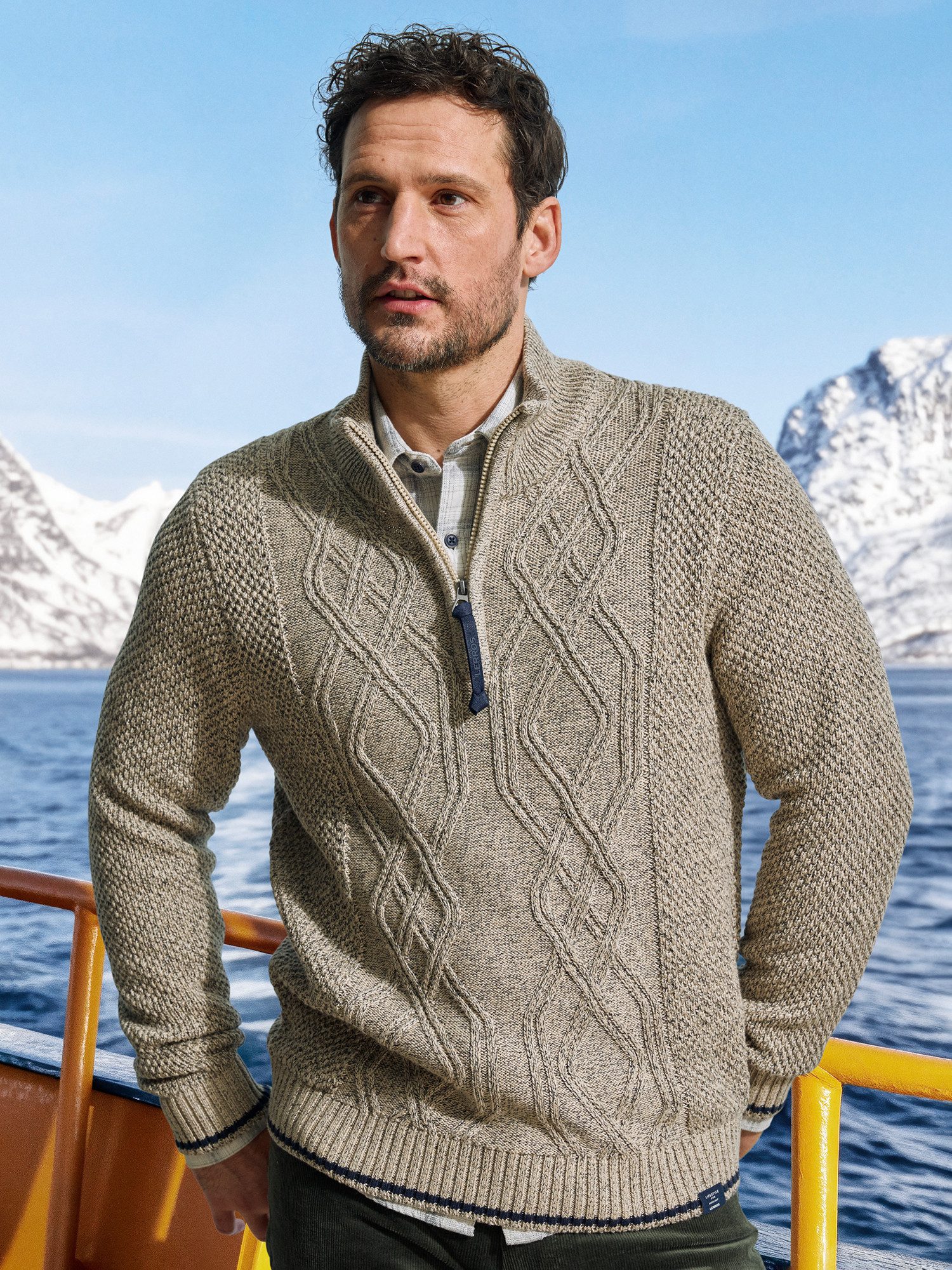 Lerros Gebreide trui LERROS Gebreide pullover met kabelpatroon en Troyerkraag
