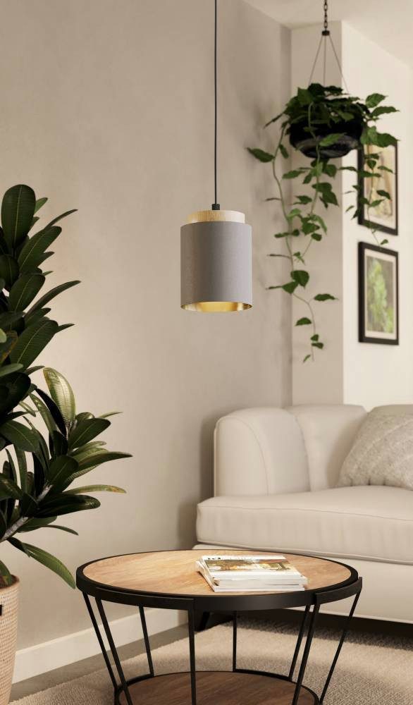EGLO Hanglamp ALBARIZA Hanglamp vintage, zwart, natuur, cappuccino, goudkleur, E27 fitting (1 stuk)