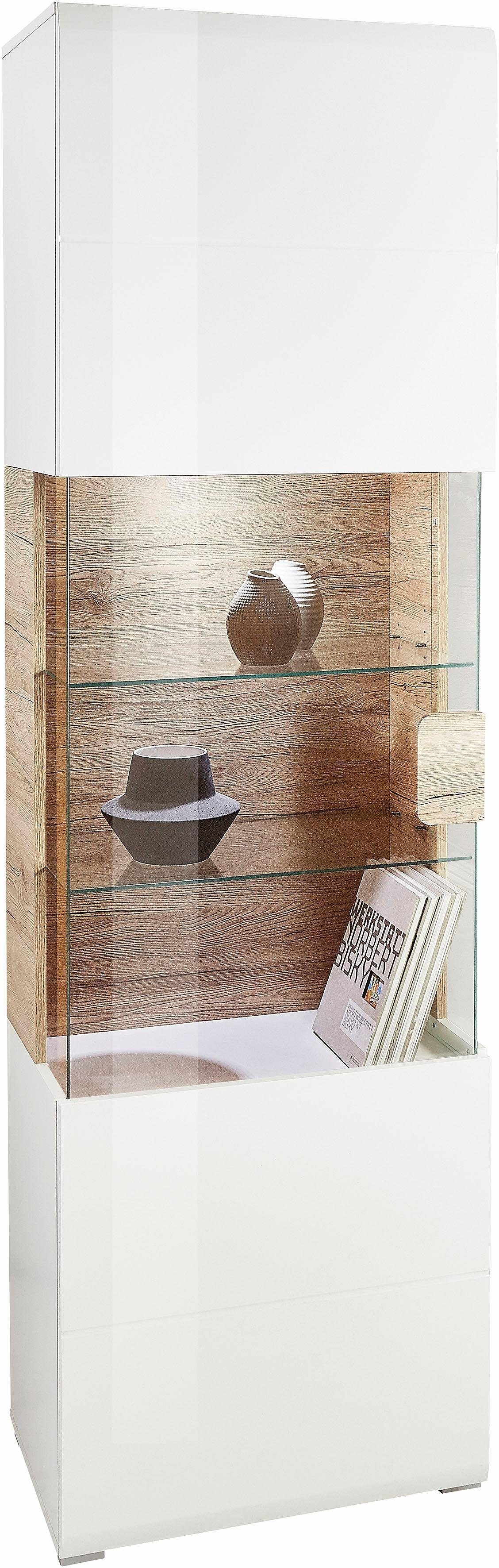 INOSIGN Vitrinekast Toledo, hoogte 204 cm trendy glazen vitrine met decoratieve frezingen Standvitrine zonder verlichting, veel opbergruimte, hoogglans front MDF