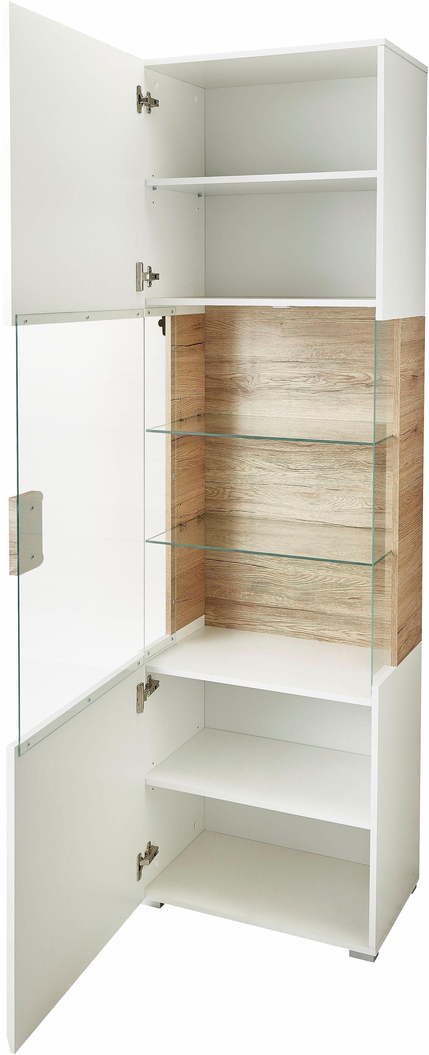 INOSIGN Vitrinekast Toledo, hoogte 204 cm trendy glazen vitrine met decoratieve frezingen Standvitrine zonder verlichting, veel opbergruimte, hoogglans front MDF