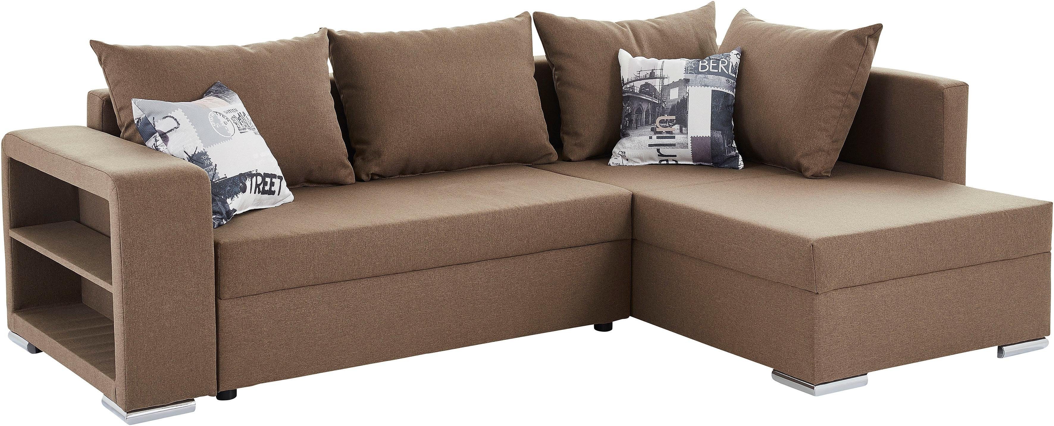 COLLECTION AB Hoekbank John L-vorm met bedfunctie, bedlade en geïntegreerd rek