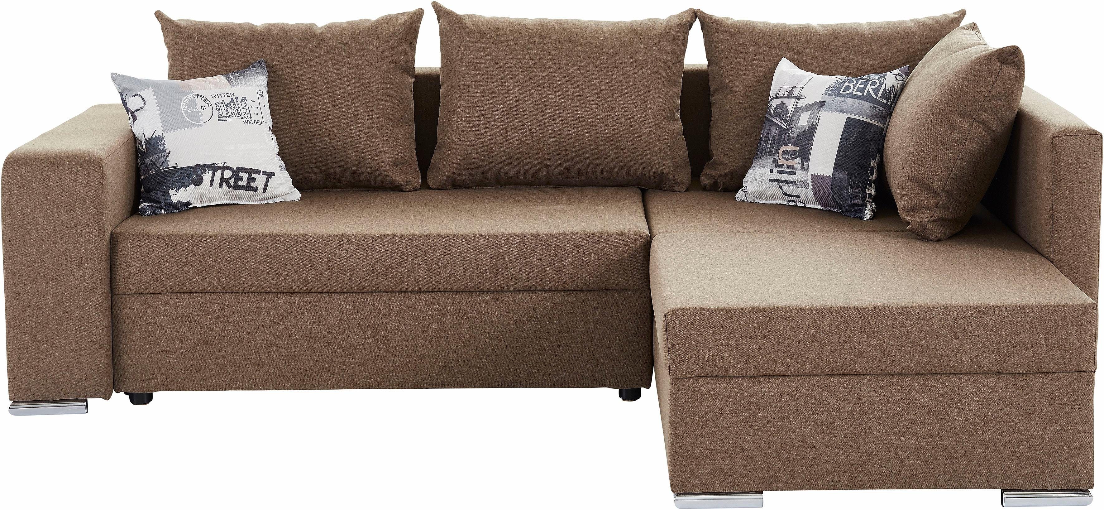 COLLECTION AB Hoekbank John L-vorm met bedfunctie, bedlade en geïntegreerd rek