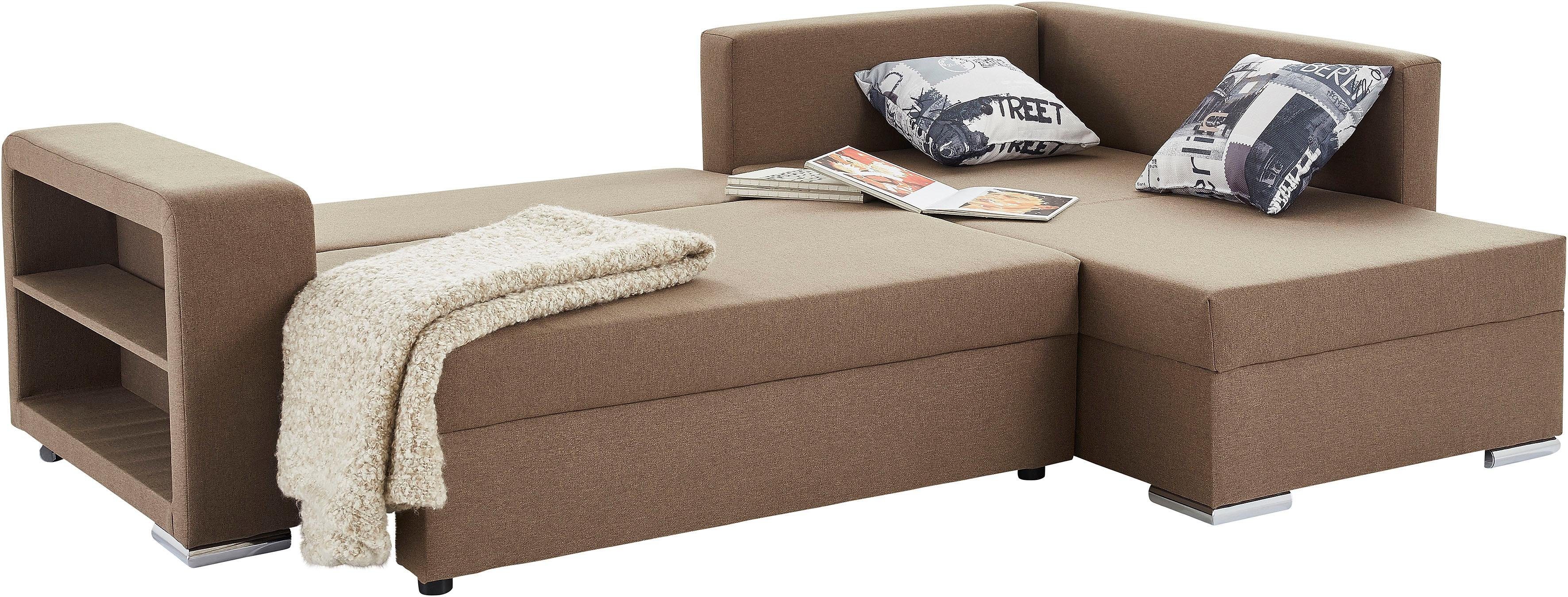 COLLECTION AB Hoekbank John L-vorm met bedfunctie, bedlade en geïntegreerd rek