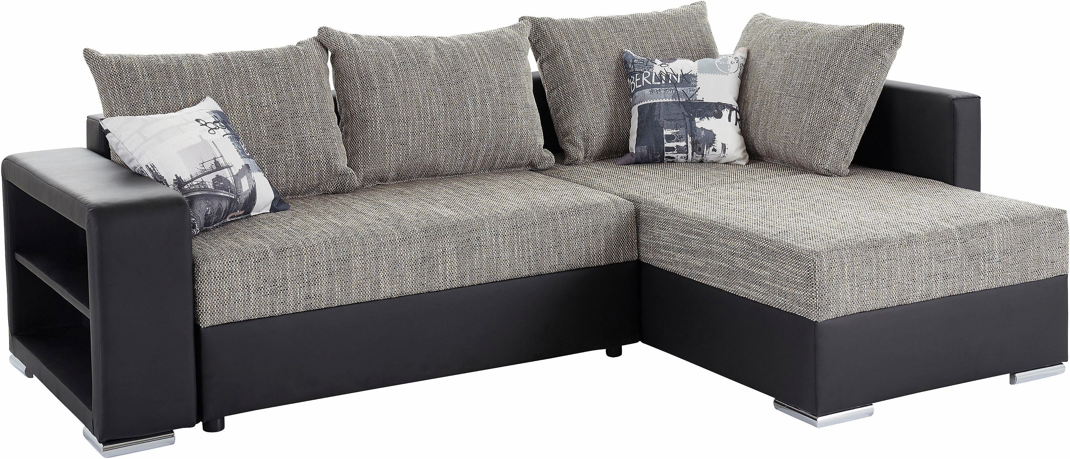COLLECTION AB Hoekbank John L-vorm met bedfunctie, bedlade en geïntegreerd rek