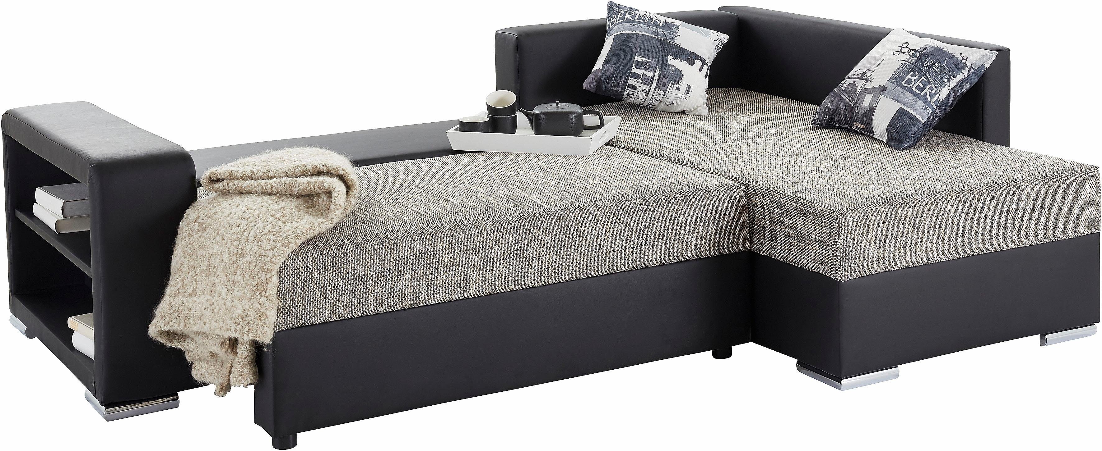COLLECTION AB Hoekbank John L-vorm met bedfunctie, bedlade en geïntegreerd rek