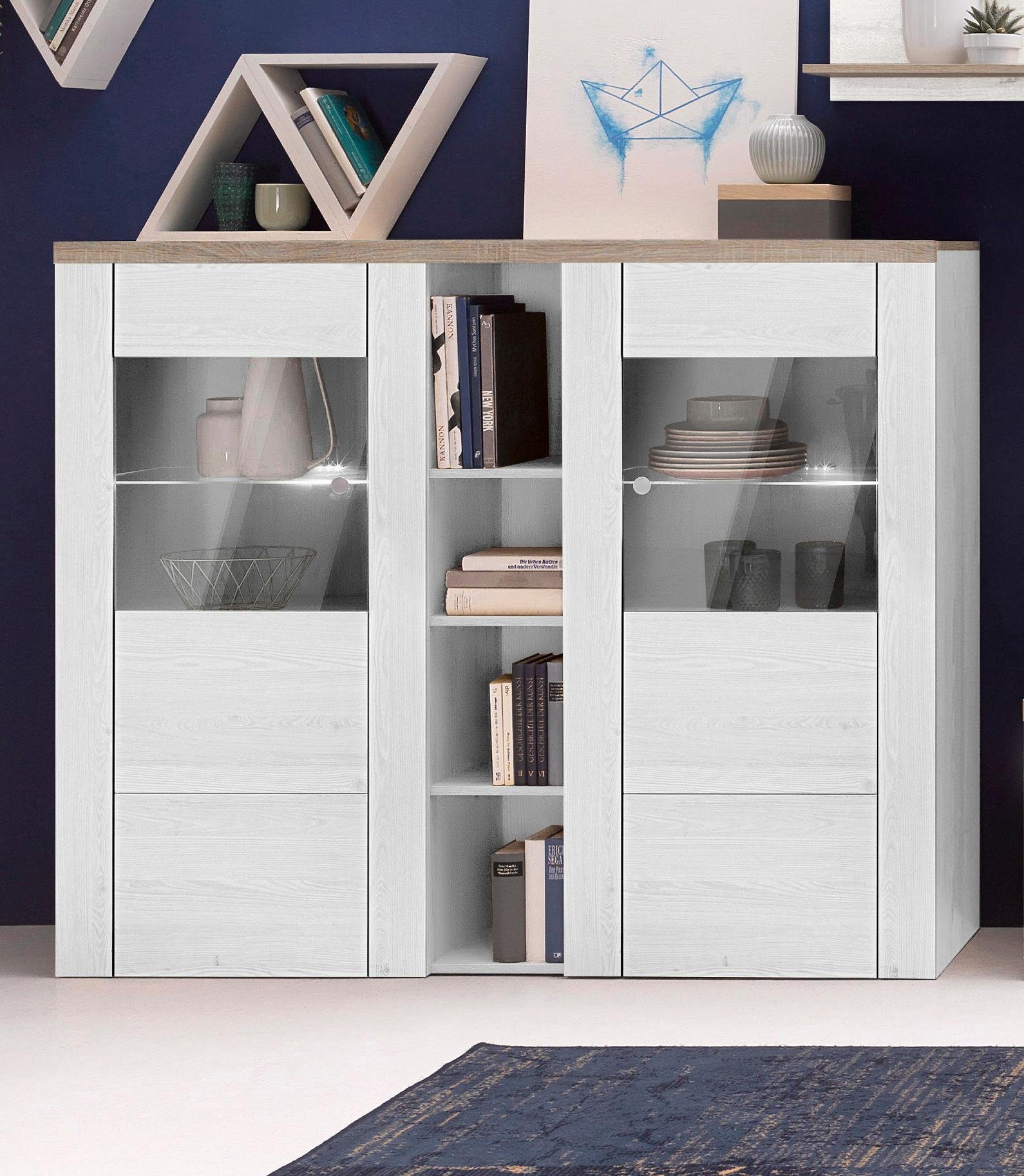 Home affaire Highboard Larona, tijdloze hoge commode met 2 deuren, deurkast, hoogte 129,5 cm,