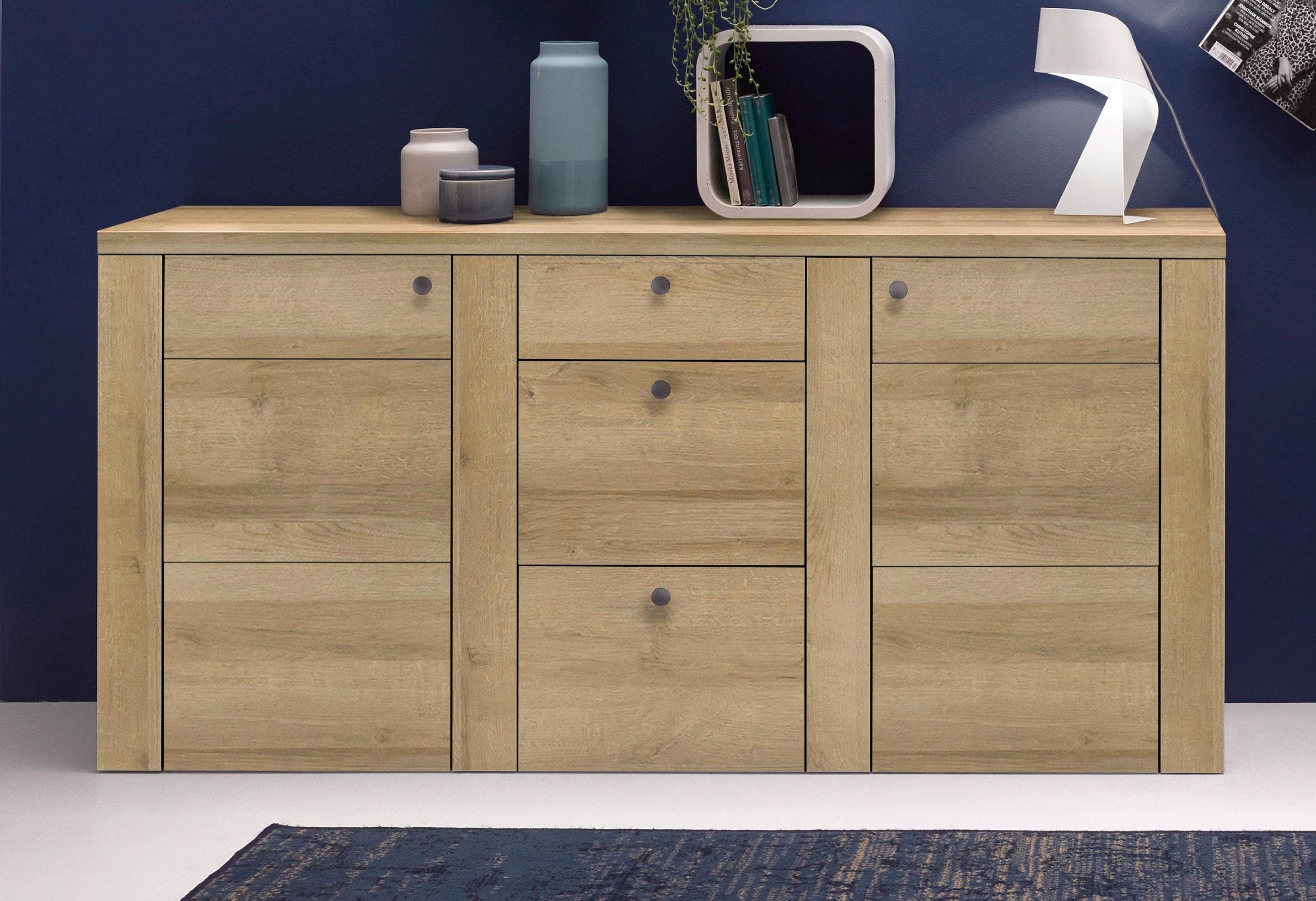 Home affaire Dressoir Larona, tijdloze commode met 2 deuren, 3 lades, deurkast, Hoogte 84 cm, veel opbergruimte, dressoir met decoratieve lijstlook