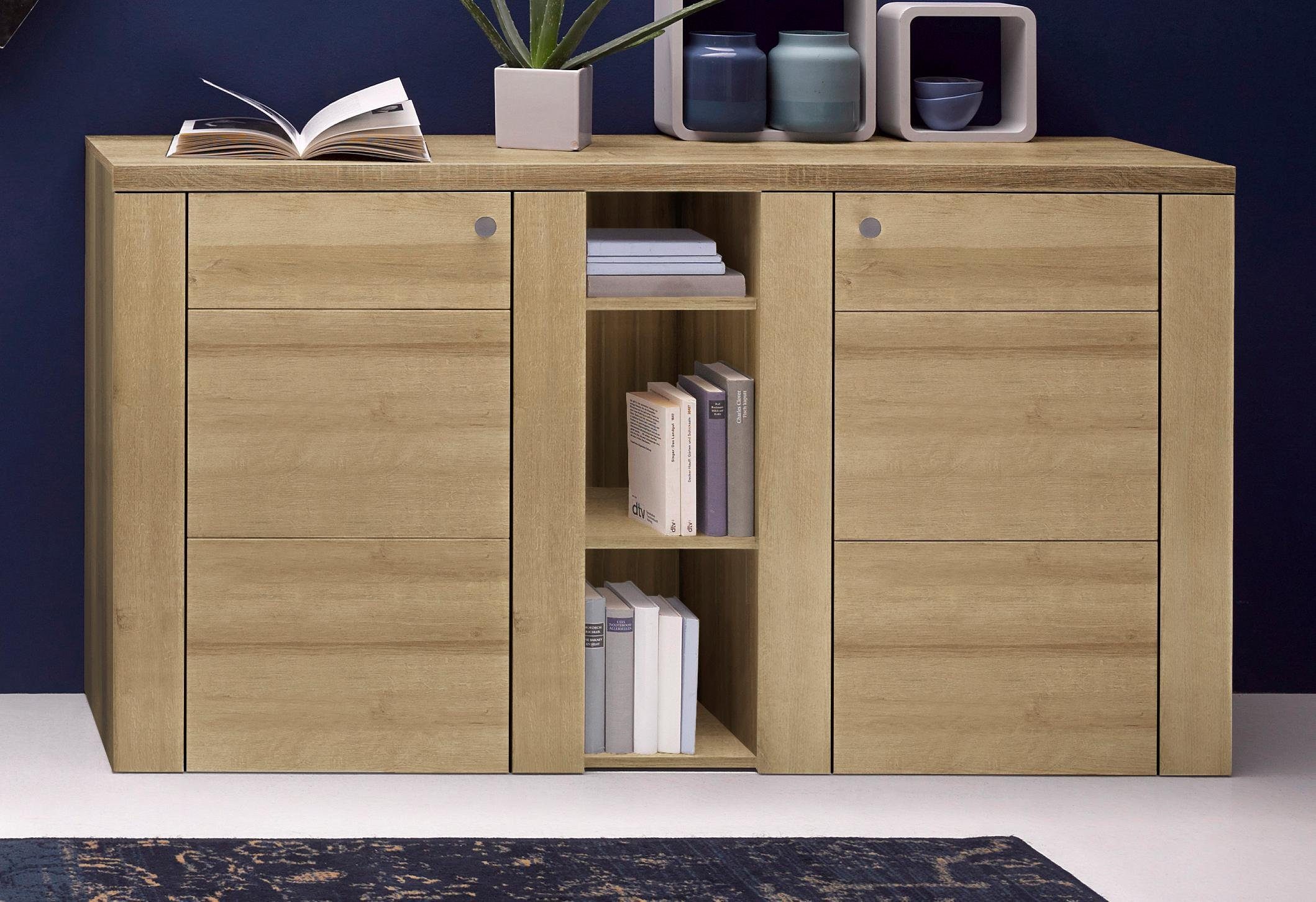 Home affaire Dressoir Larona, tijdloze commode met 2 deuren, deurkast, breedte 155 cm, Hoogte 84 cm, veel opbergruimte, dressoir met decoratieve lijstlook
