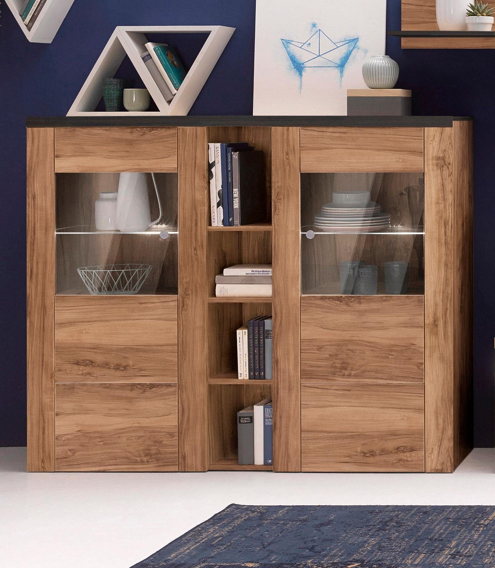 Home affaire Highboard Larona, tijdloze hoge commode met 2 deuren, deurkast, hoogte 129,5 cm,