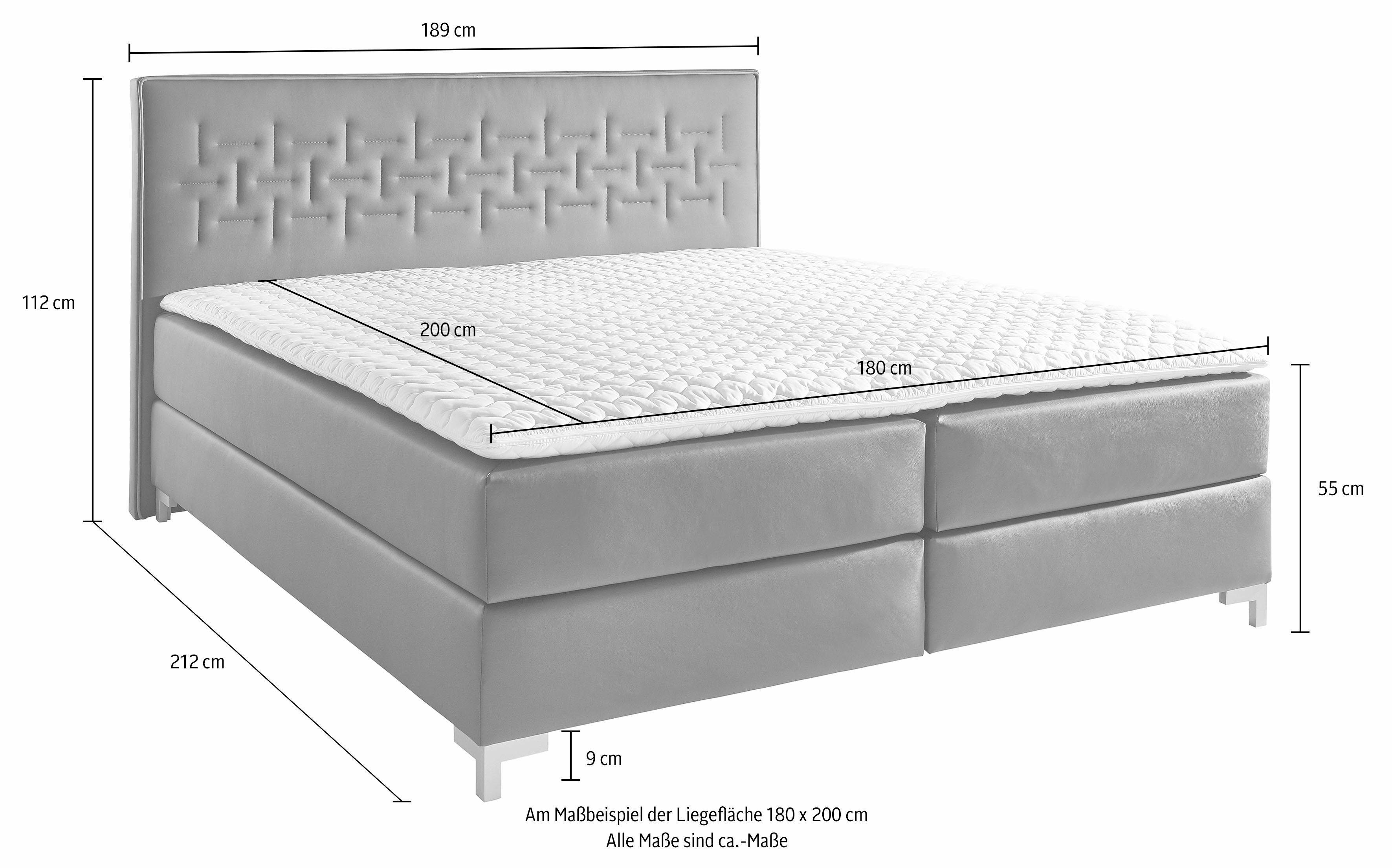 INOSIGN Boxspring Coos met bijzondere stiksels in het hoofdbord, 3 matrassoorten, 2 hardheden