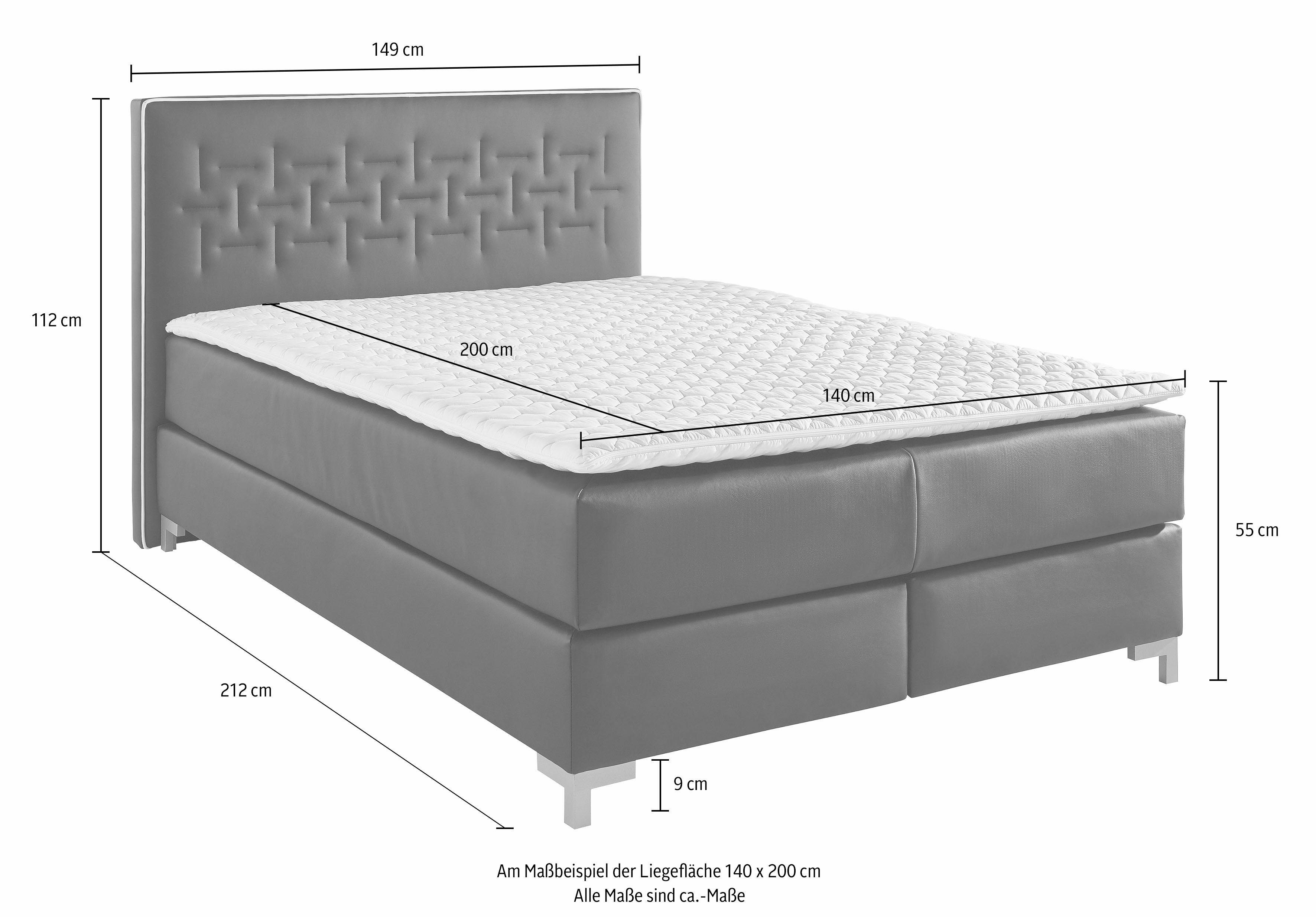 INOSIGN Boxspring Coos met bijzondere stiksels in het hoofdbord, 3 matrassoorten, 2 hardheden