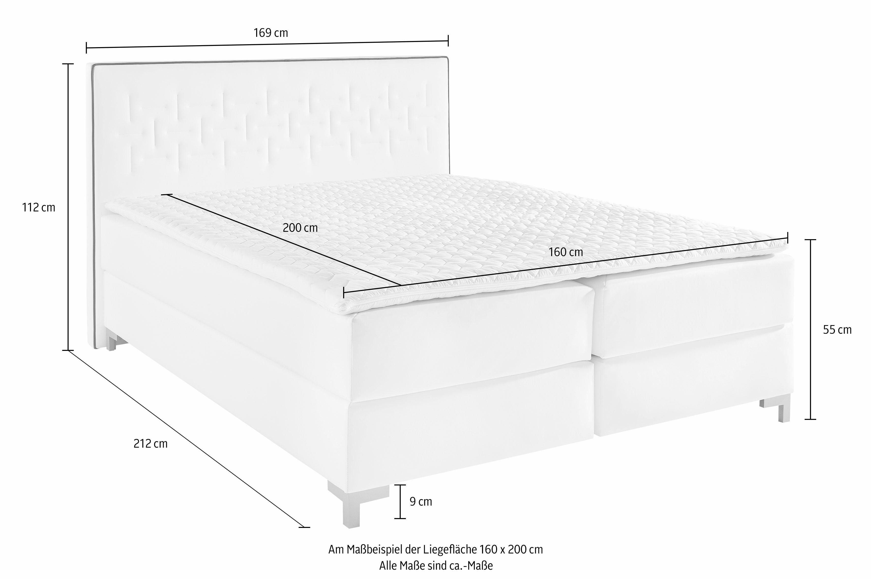 INOSIGN Boxspring Coos met bijzondere stiksels in het hoofdbord, 3 matrassoorten, 2 hardheden