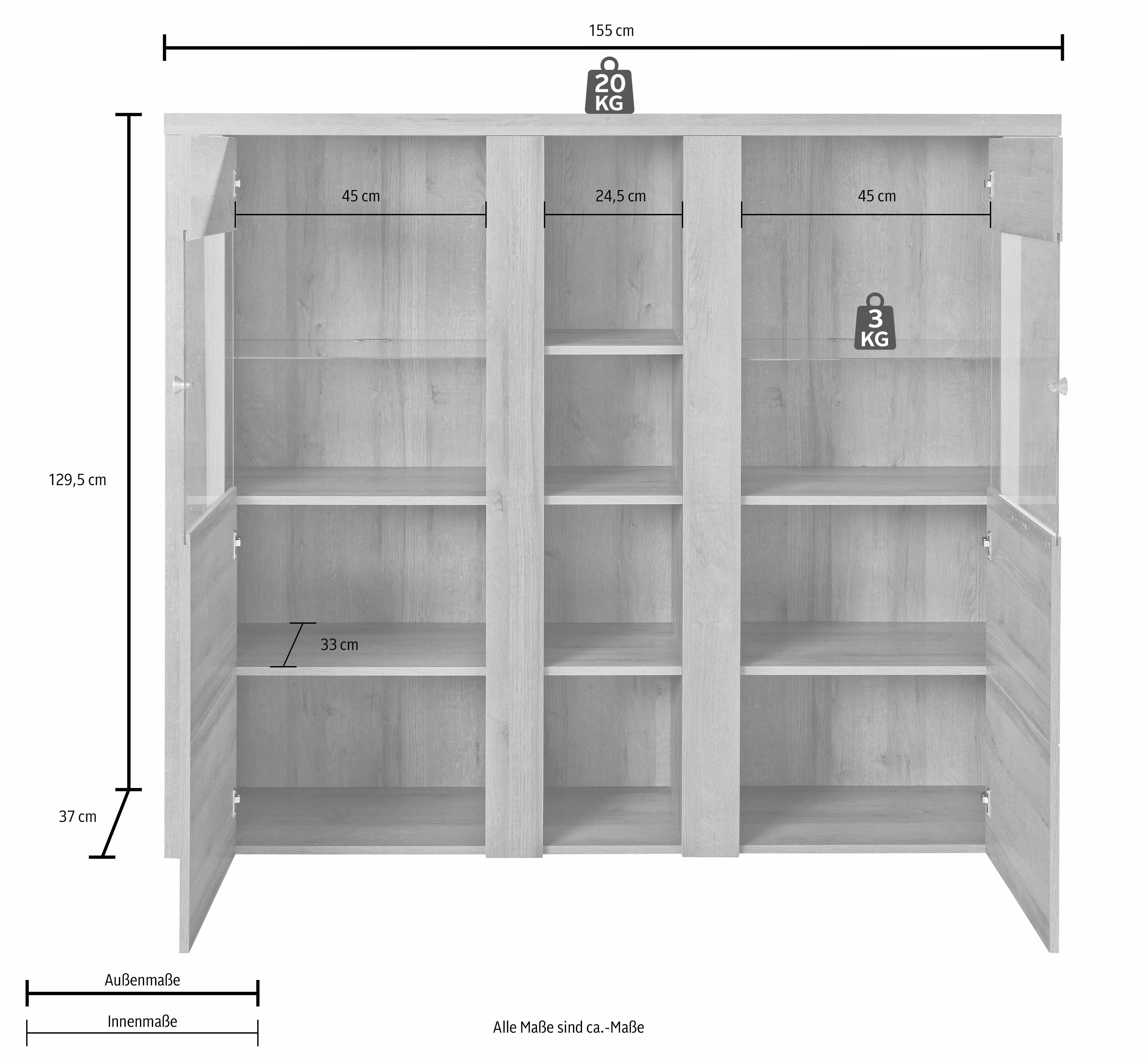 Home affaire Highboard Larona, tijdloze hoge commode met 2 deuren, deurkast, hoogte 129,5 cm,