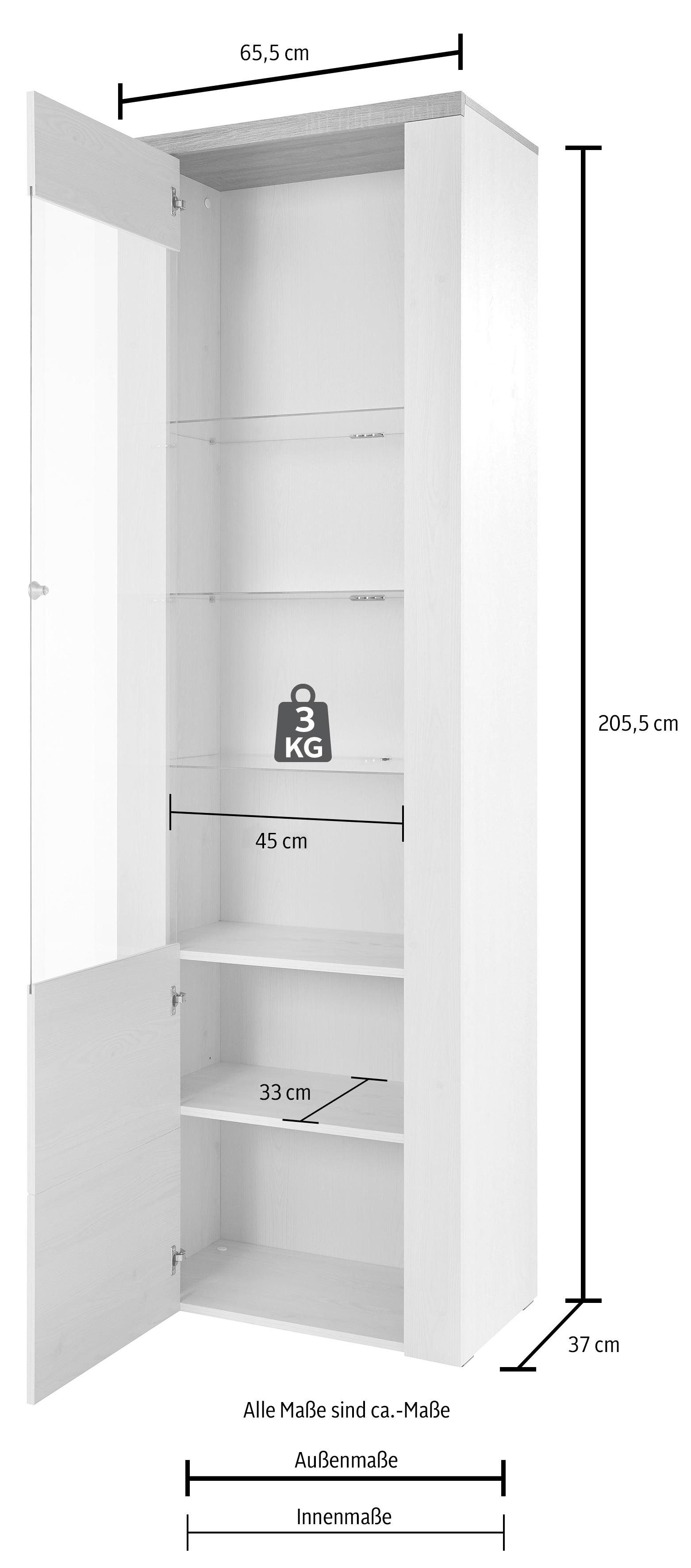Home affaire Vitrinekast Larona, tijdloze glazen vitrine, hoge kast hoogte 205,6 cm