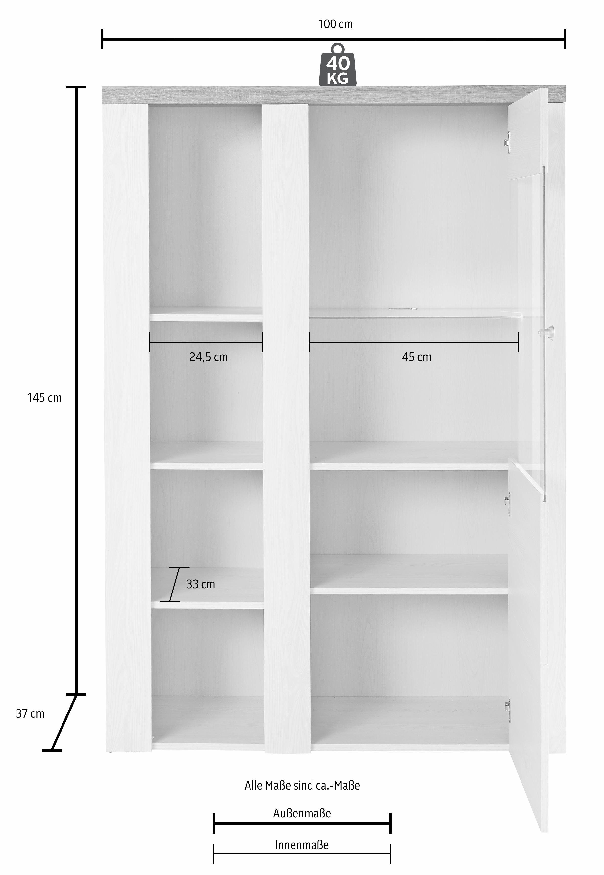 Home affaire Vitrinekast Larona, tijdloze glazen vitrine, hoge kast hoogte 145 cm