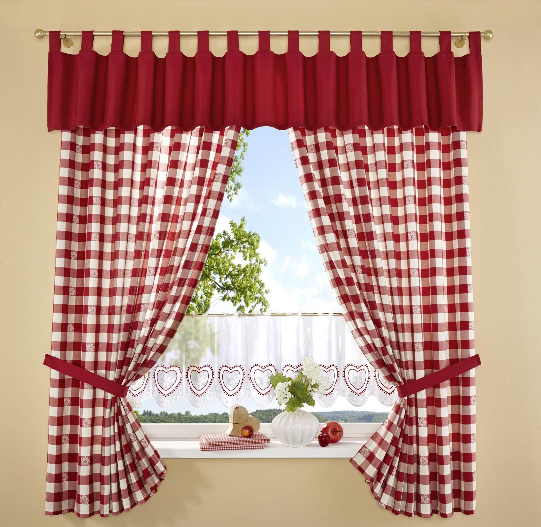 Stickereien Plauen Gordijn Durach (2 stuks) kant & klaar gordijnen maat hxb: 200x130 cm rood