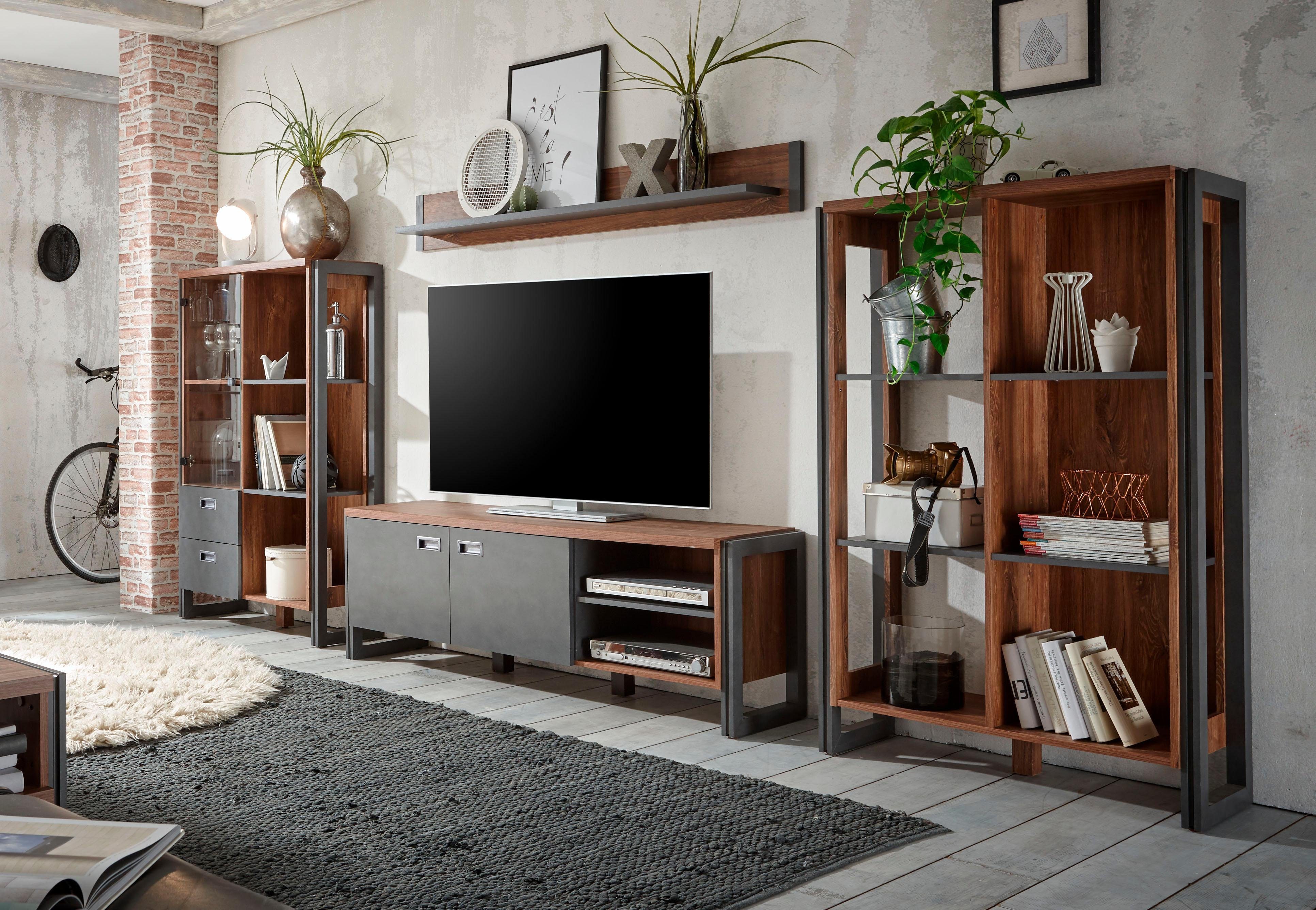 Home affaire Wandmeubel Detroit set 1 in een trendy industriële look (set, 4-delig) tv-wandmeubels bruin