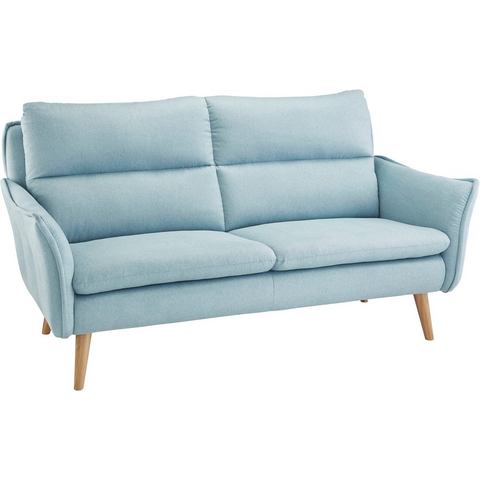 woonkamer driepersoons bankstel blauw grove structuurstof HOME AFFAIRE met stiksels achter en 2 sierkussens van dezelfde stof als de bekleding