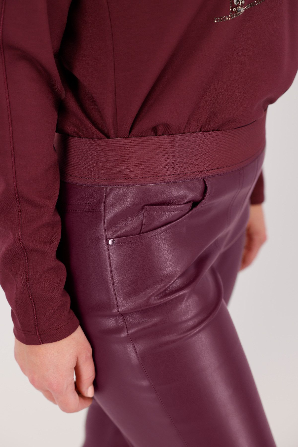 Monari Imitatieleren broek met elastische taille