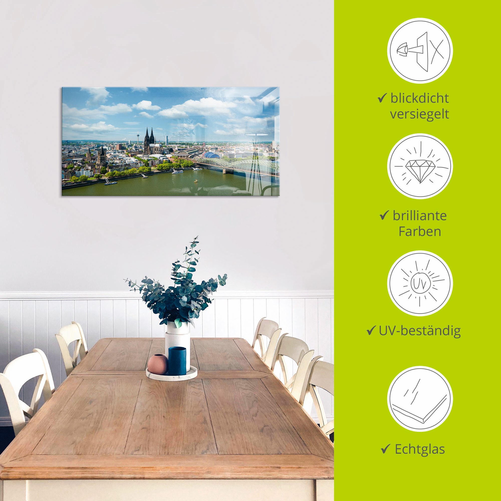 Artland Print op glas Keulen Rijn Panorama in verschillende maten