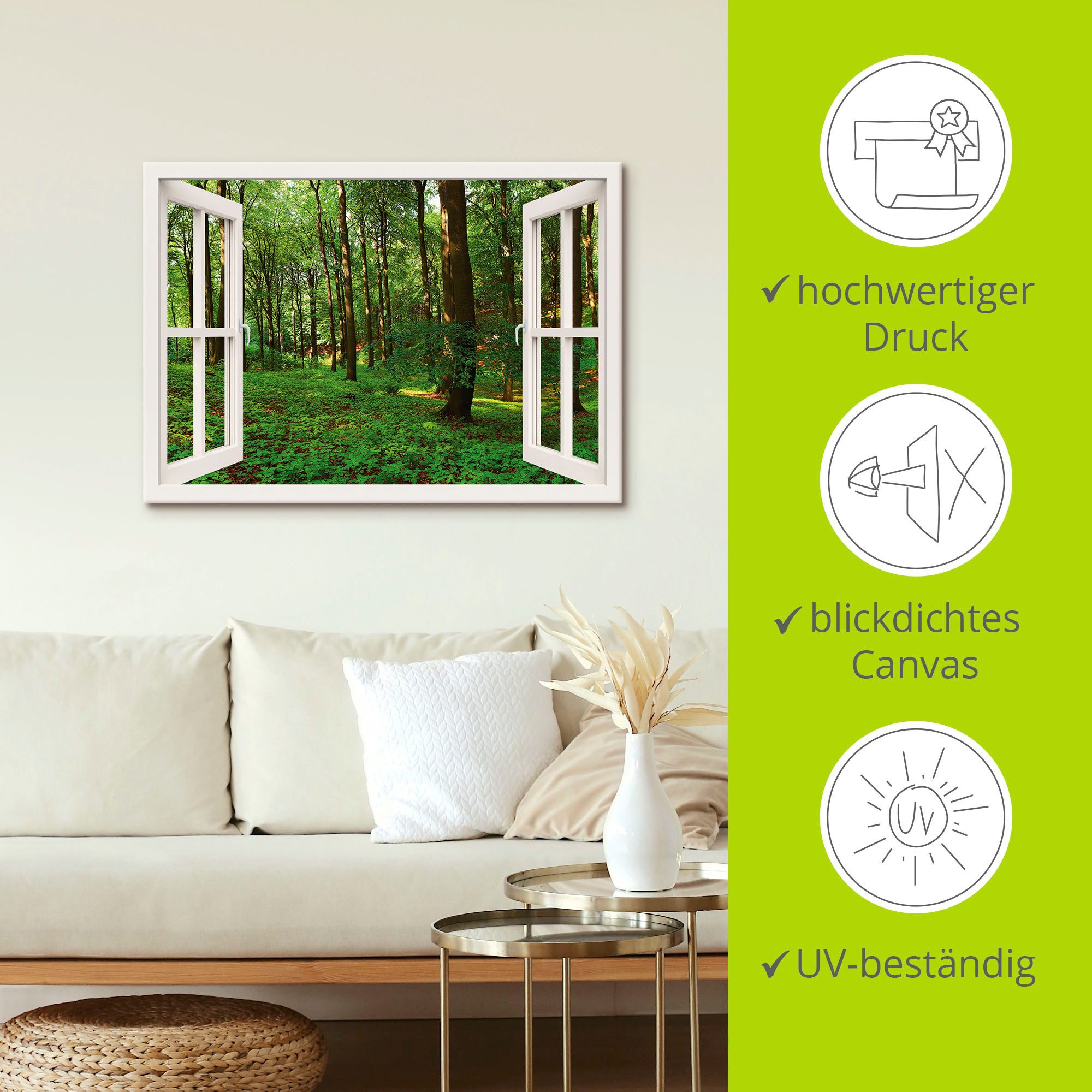 Artland Artprint op linnen Panorama zomerbos, wit gespannen op een spieraam