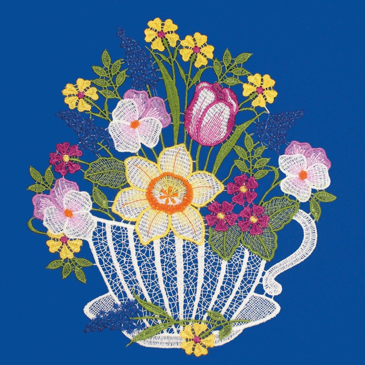 W. Reuter & Sohn - Plauener Spitze® Raamdecoratie "koffiekopje" in kleur