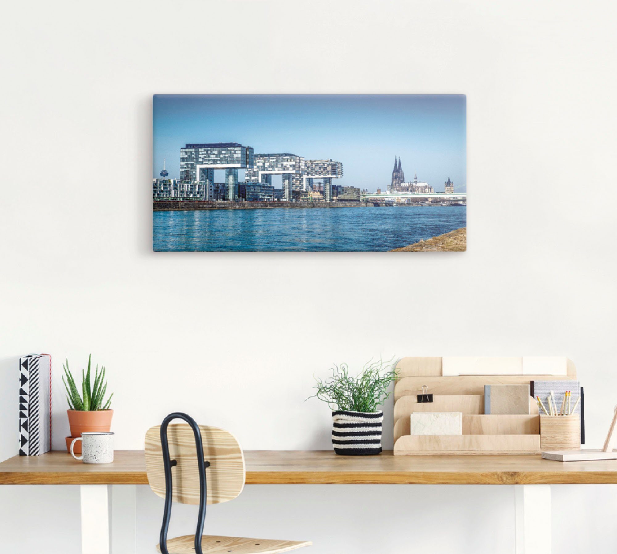 Artland Artprint Keulen Kranenhuizen en dom als artprint van aluminium, artprint voor buiten, artprint op linnen in verschillende maten