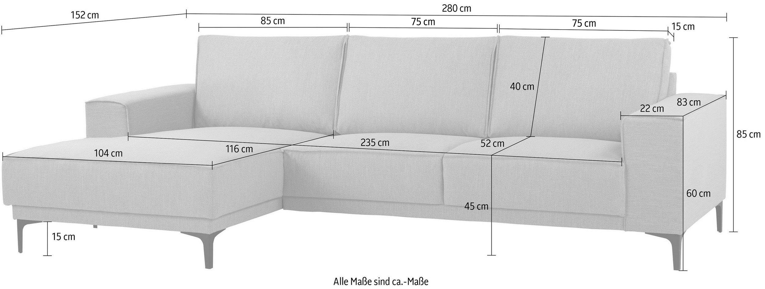 Places of Style Hoekbank Oland 280 cm, in tijdloos design en hoogwaardige afwerking