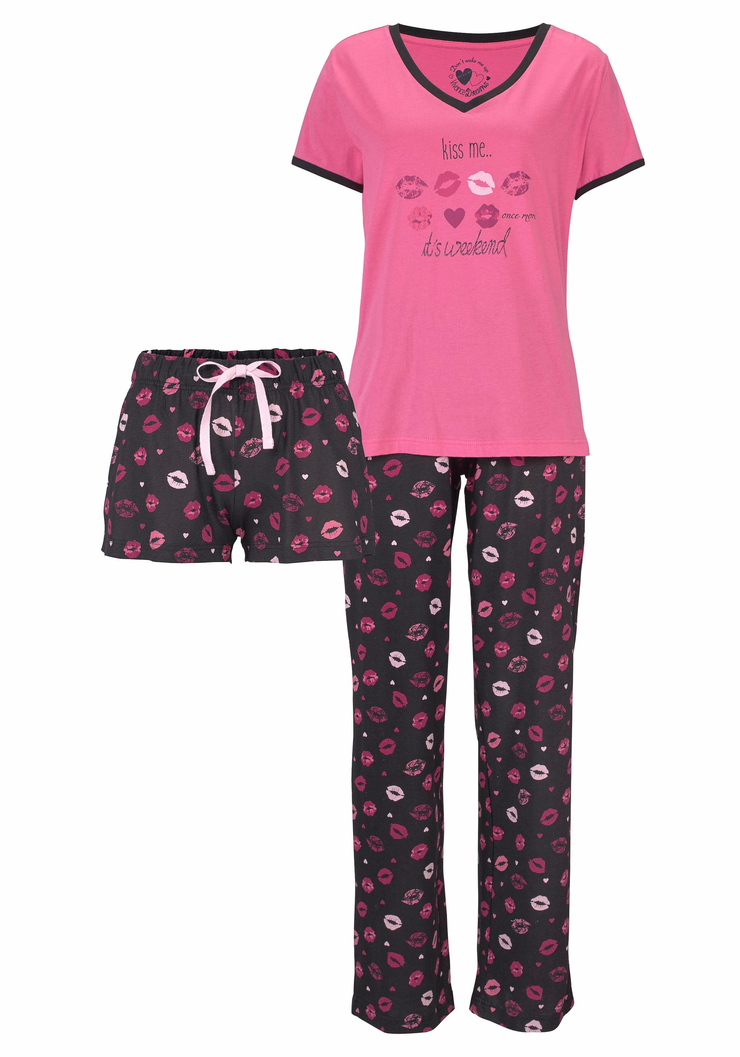 Vivance Dreams Pyjama met kusmond-print (set, 3-delig, 3-delig)