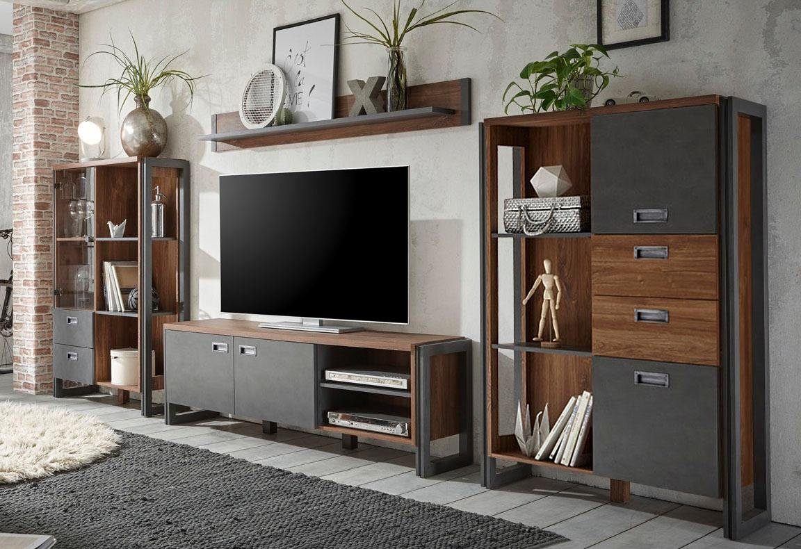 Home affaire Wandmeubel Detroit set 2 in een trendy industriële look (set, 4-delig) tv-wandmeubels bruin