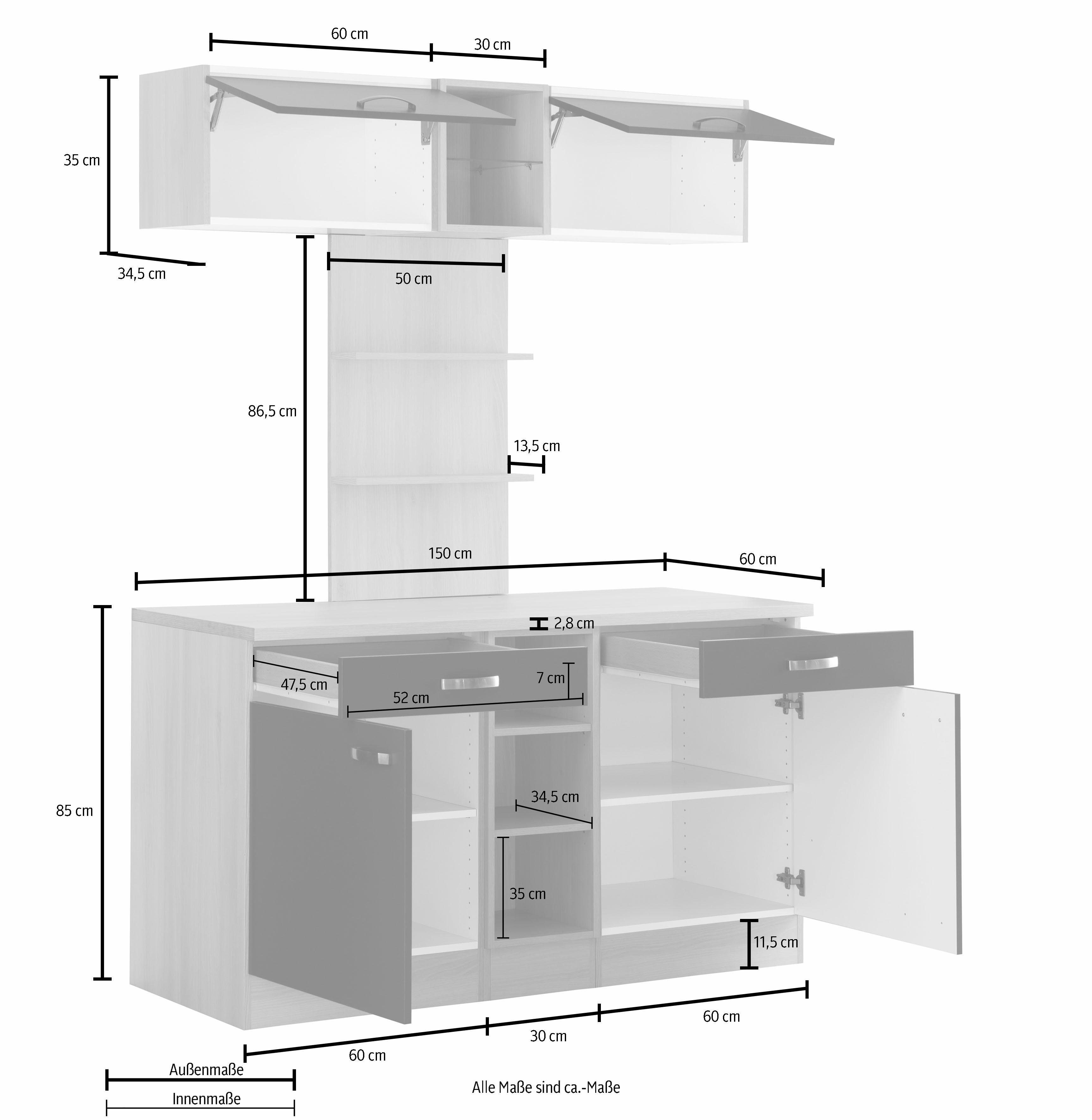 OPTIFIT Buffetkast Faro , met metalen handgrepen, breedte 150 cm