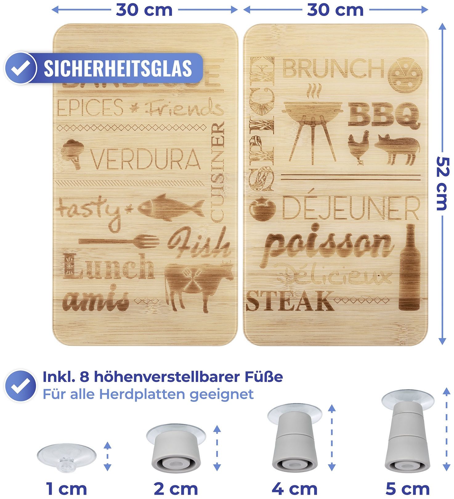 Maximex Kookplaatdeksel Universeel model BARBECUE voor inductie-, keramische-, elektrische- en gasfornuizen, in hoogte verstelbaar (set, 2-delig)
