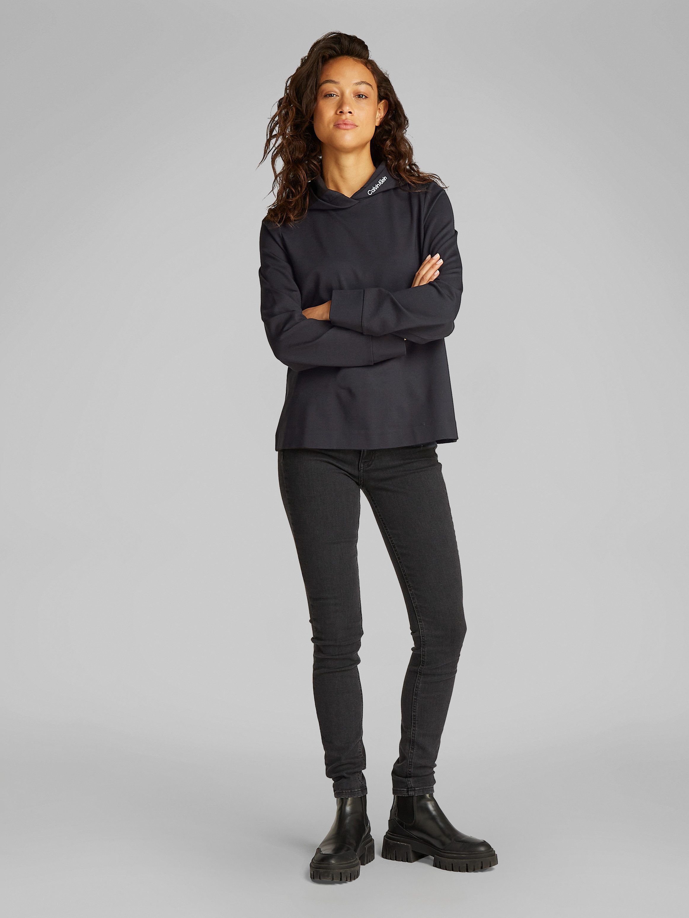 Calvin Klein Hoodie LOGO ELASTIC MILANO HOODIE met logoprint, brede capuchon