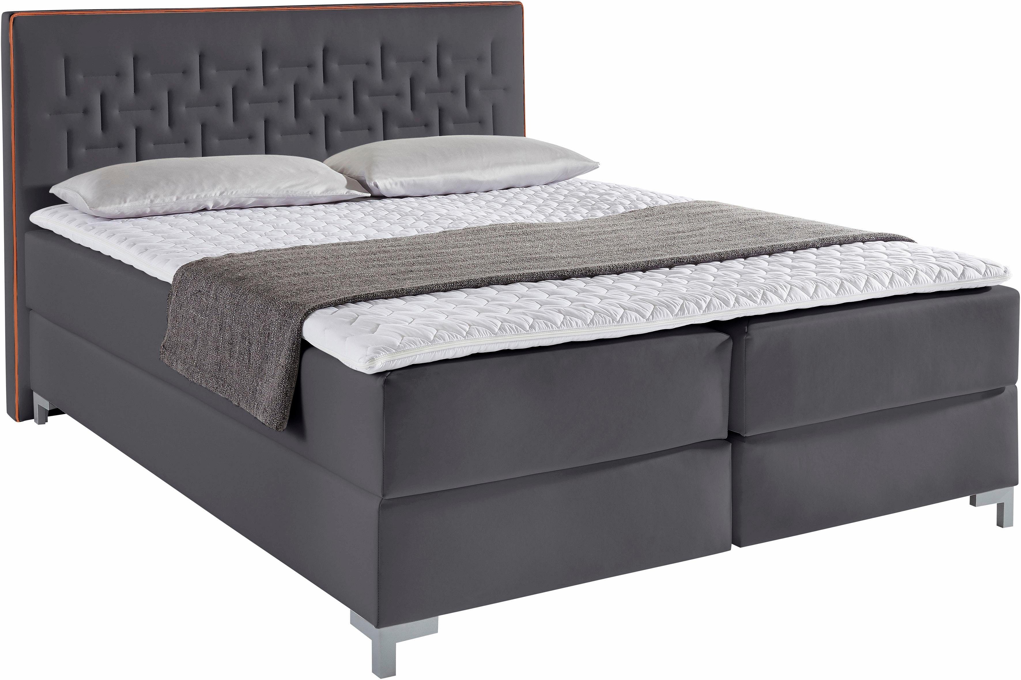 INOSIGN Boxspring Coos met bijzondere stiksels in het hoofdbord, 3 matrassoorten, 2 hardheden
