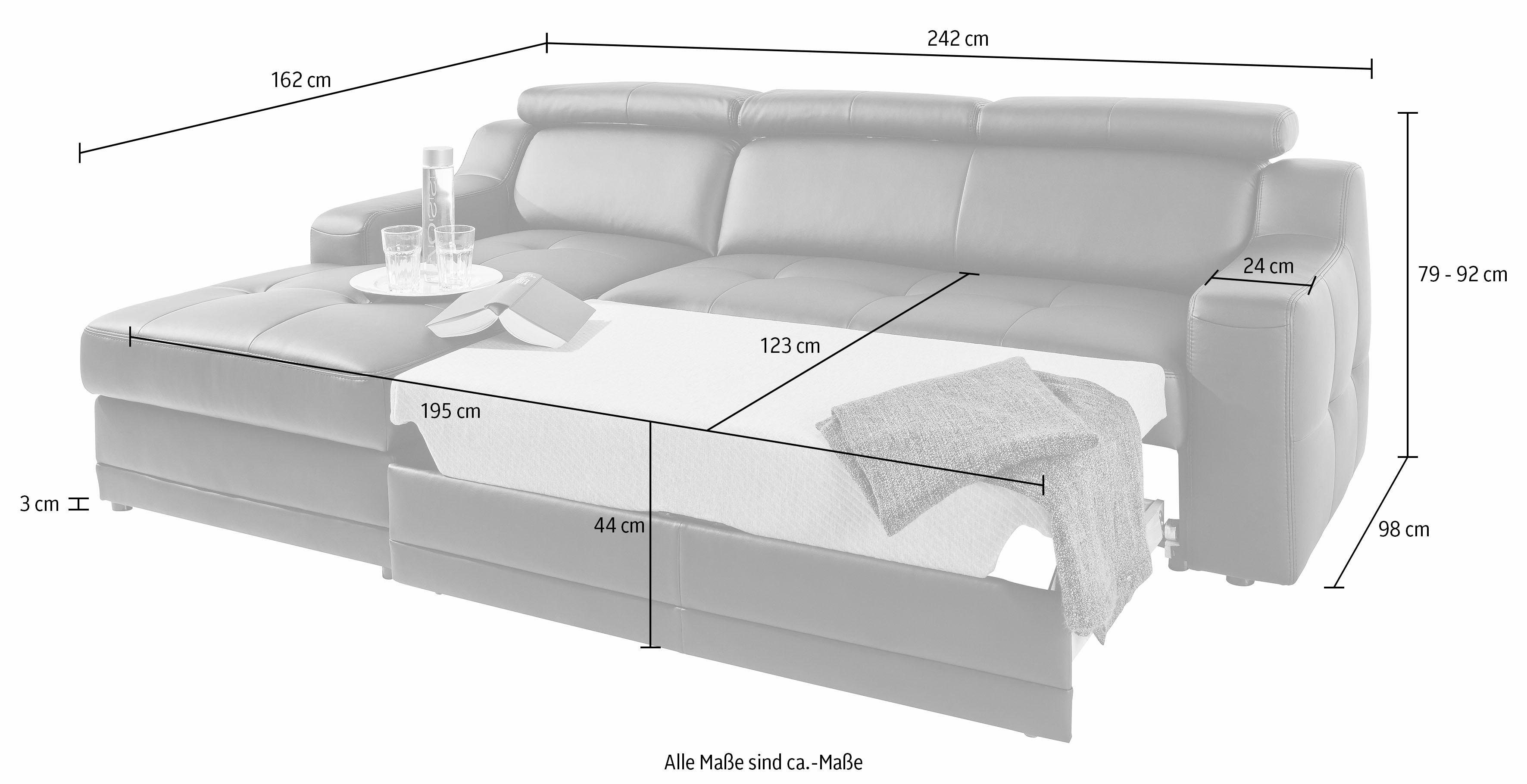 exxpo - sofa fashion Hoekbank Lotos, comfortabel en functioneel, L-vorm met verstelbare hoofdsteun resp. rugleuning, naar keuze met slaapfunctie