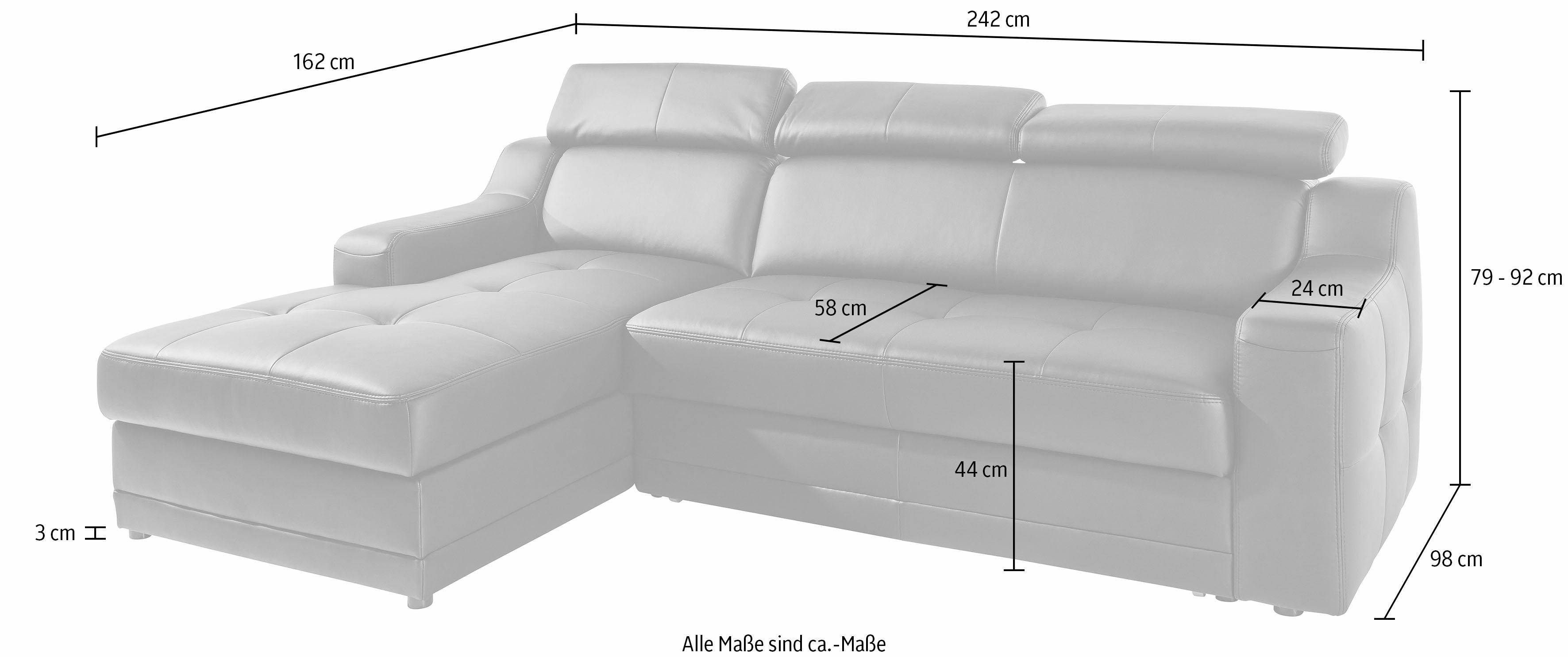 exxpo - sofa fashion Hoekbank Lotos, comfortabel en functioneel, L-vorm met verstelbare hoofdsteun resp. rugleuning, naar keuze met slaapfunctie
