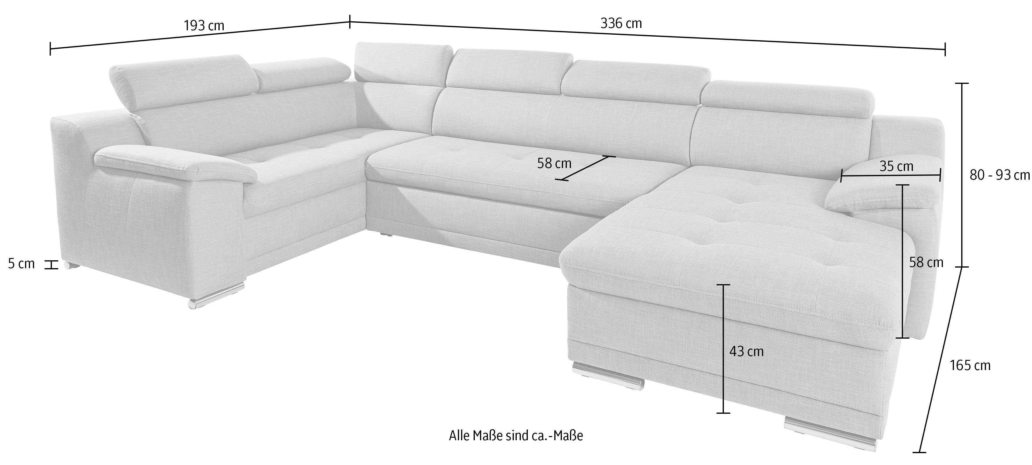 sit&more Zithoek Top Andiamo U-vorm met verstelbare hoofdsteun, naar keuze met slaapfunctie