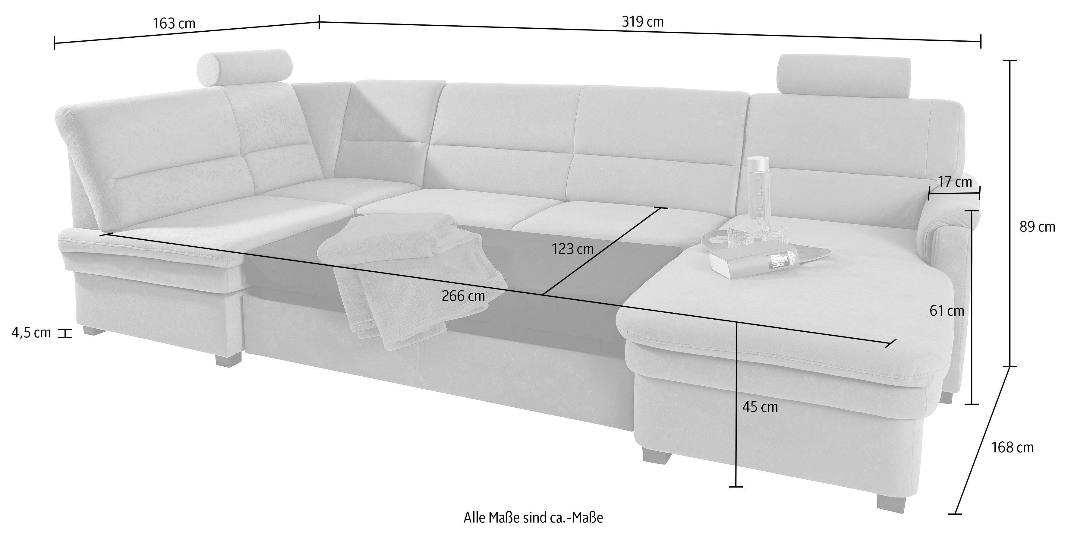 sit&more Zithoek Pisa U-vorm met binnenvering, naar keuze met slaapfunctie